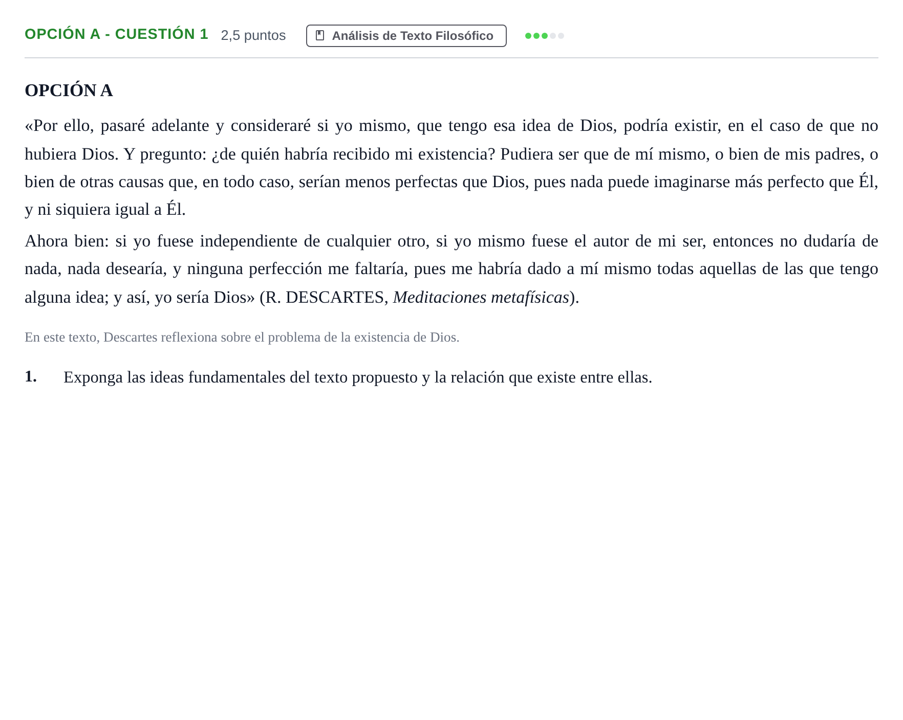 Enunciado: Opción A - Cuestión 1 · Historia de la Filosofía PAU Madrid Modelo 2019