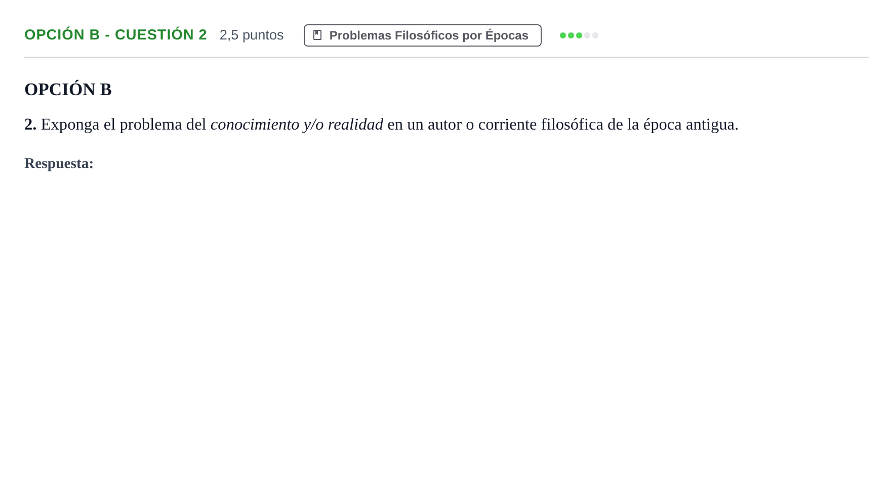 Enunciado: Opción B - Cuestión 2 · Historia de la Filosofía PAU Madrid Modelo 2019