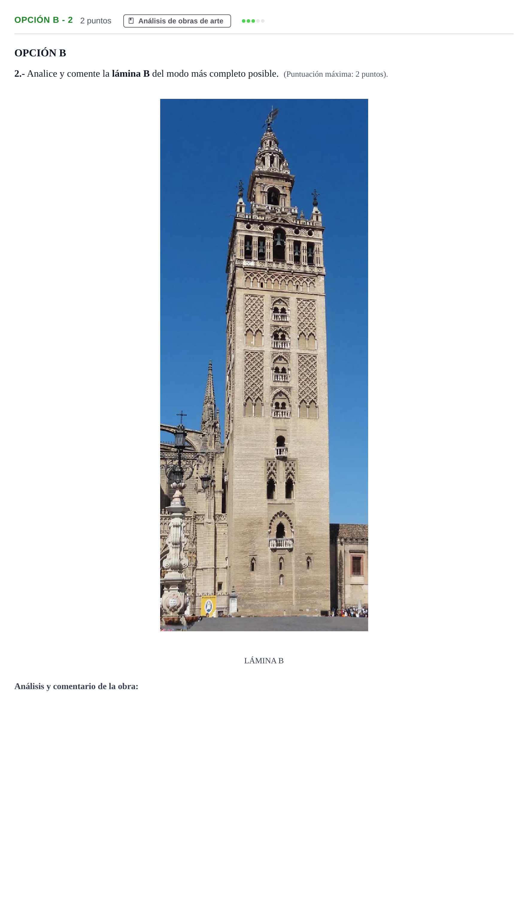 Enunciado: Opción B - 2 · Historia del Arte PAU Madrid Extraordinaria 2019