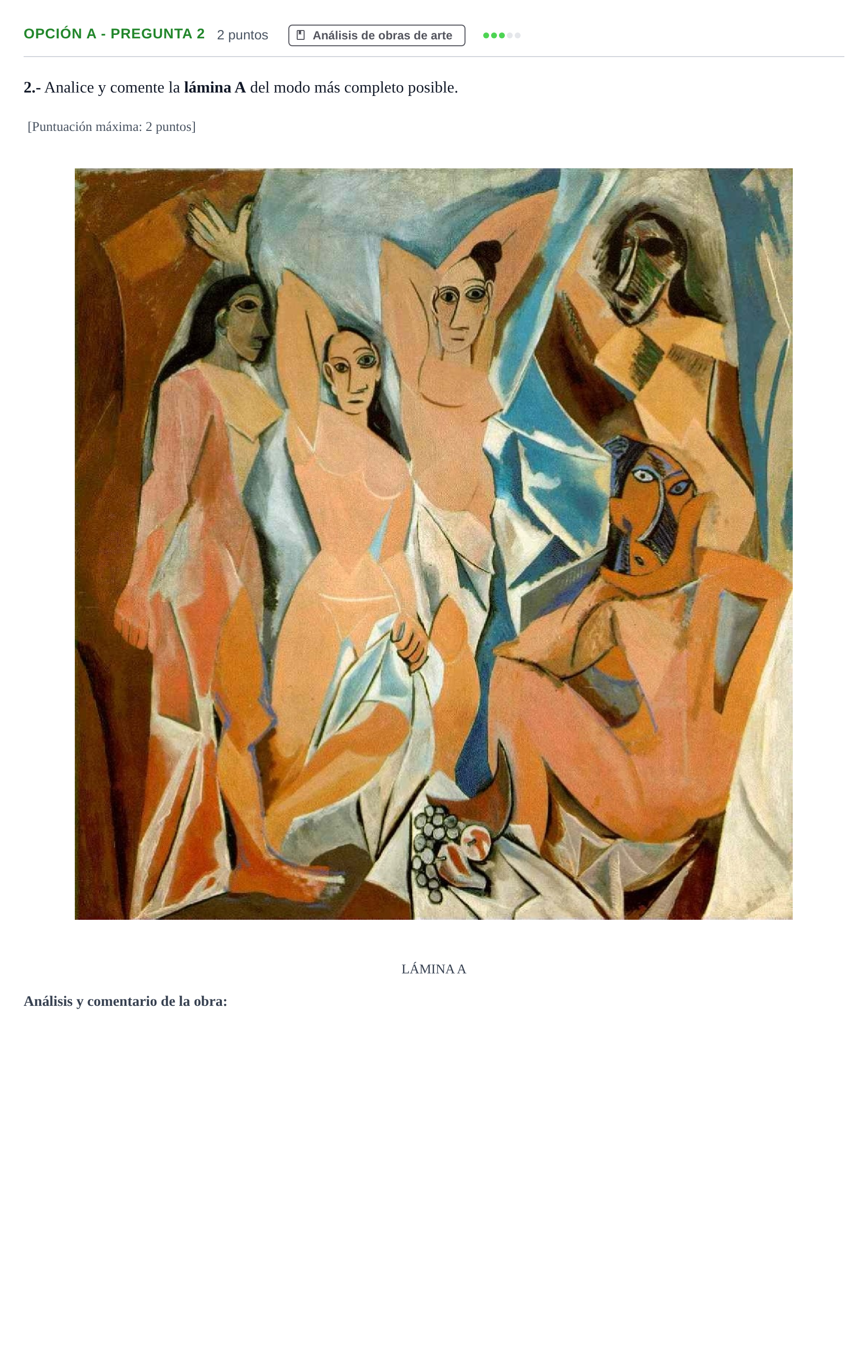 Enunciado: Opción A - Pregunta 2 · Historia del Arte PAU Madrid Modelo 2019