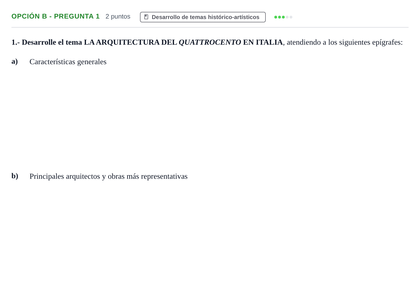 Enunciado: Opción B - Pregunta 1 · Historia del Arte PAU Madrid Modelo 2019