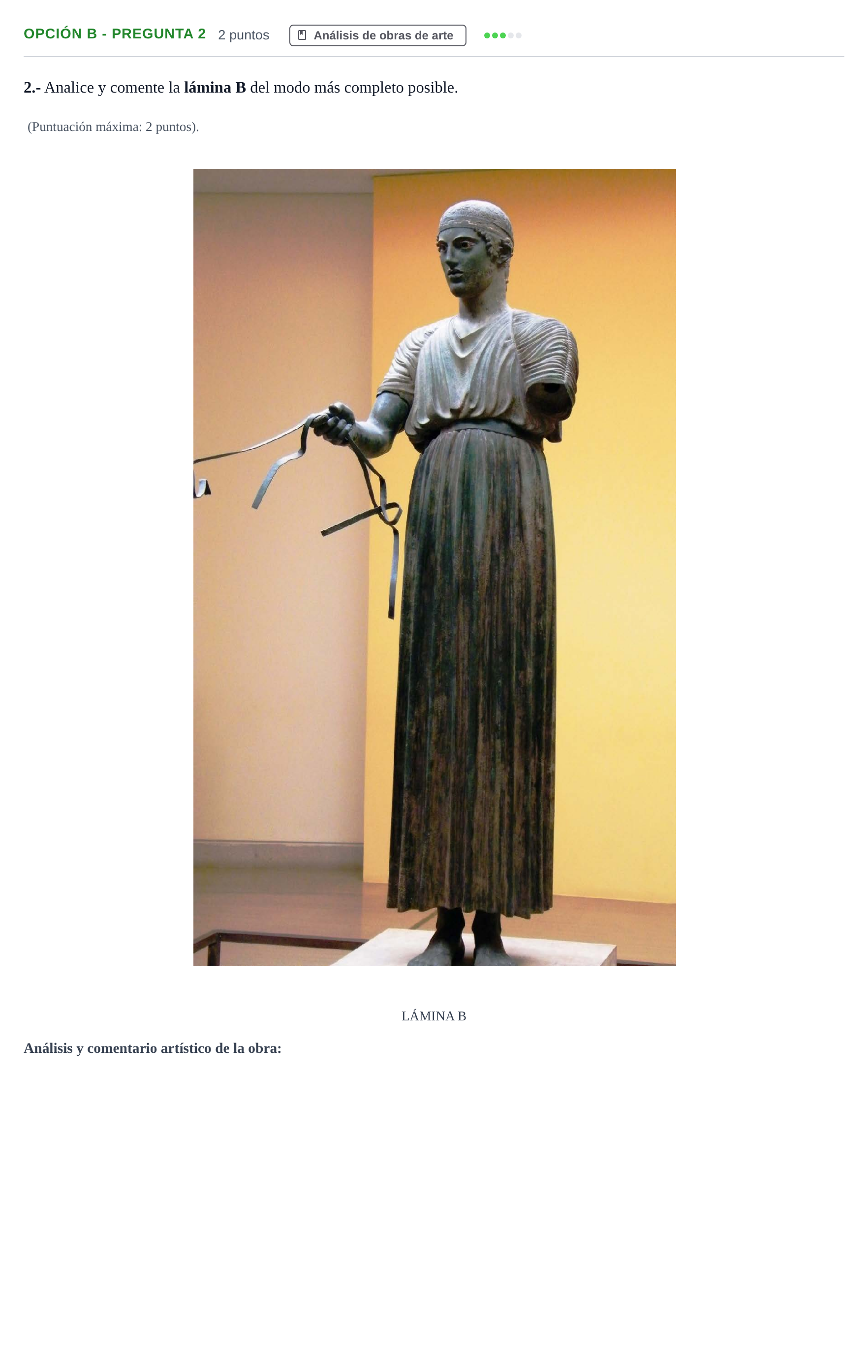 Enunciado: Opción B - Pregunta 2 · Historia del Arte PAU Madrid Modelo 2019