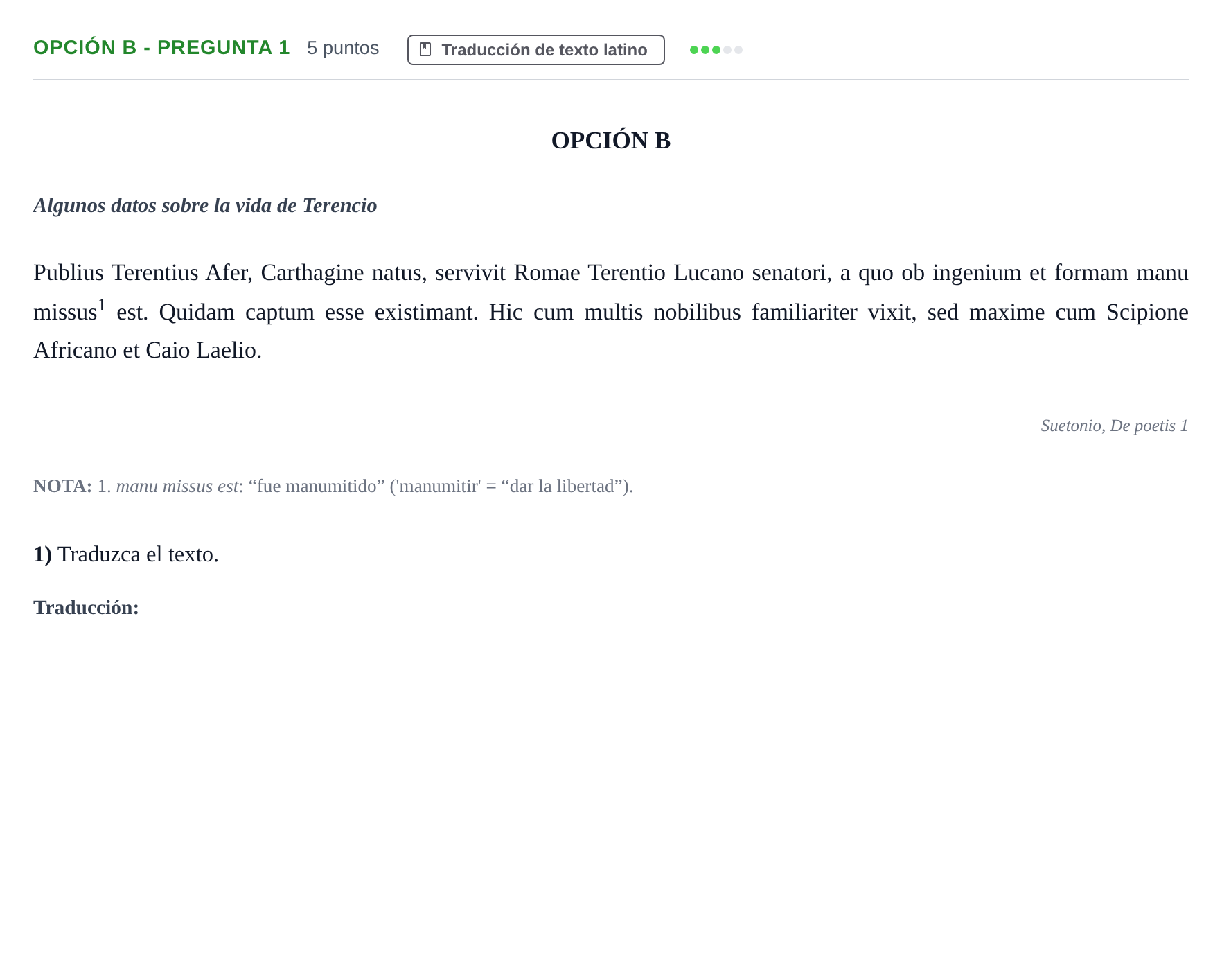 Enunciado: Opción B - Pregunta 1 · Latín II PAU Madrid Extraordinaria 2019