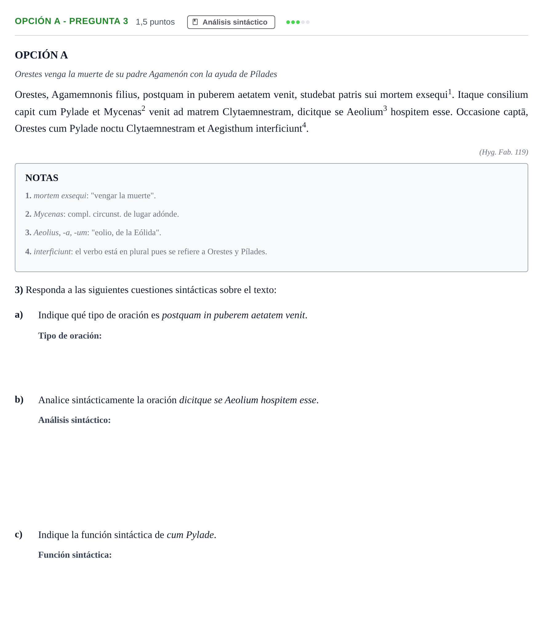 Enunciado: Opción A - Pregunta 3 · Latín II PAU Madrid Modelo 2019