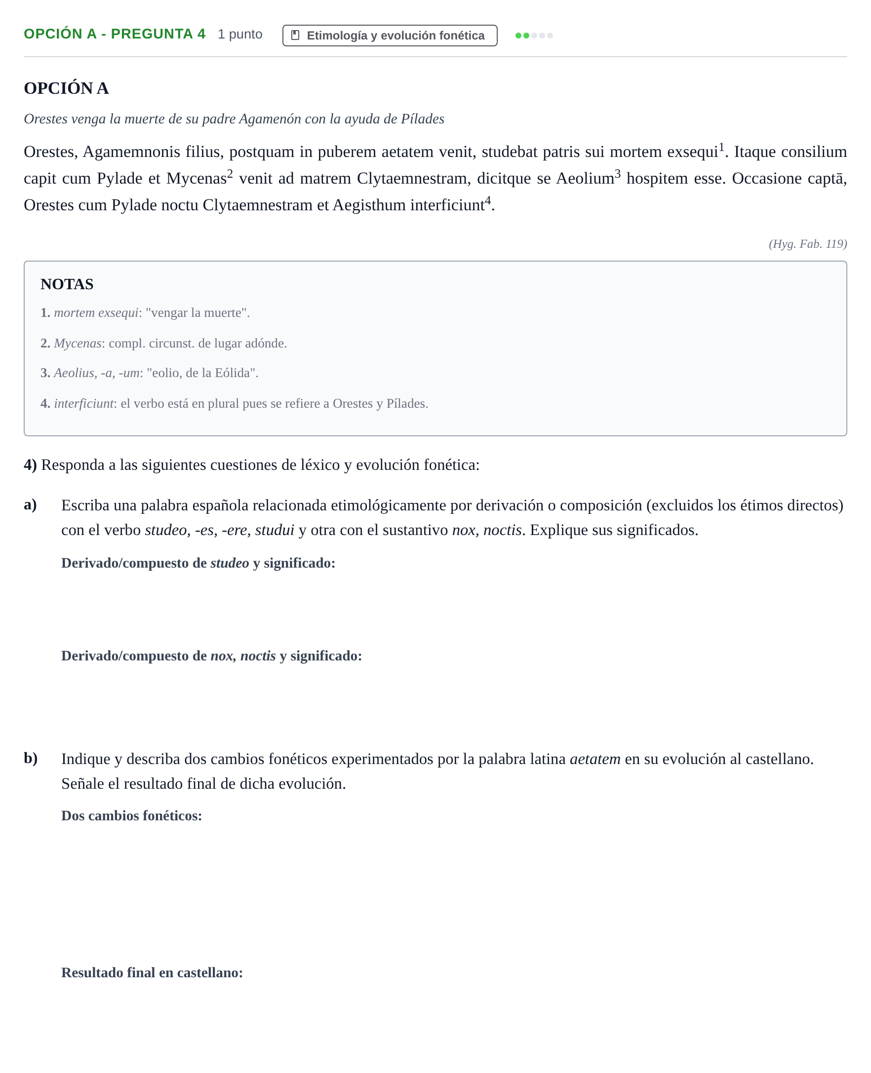 Enunciado: Opción A - Pregunta 4 · Latín II PAU Madrid Modelo 2019