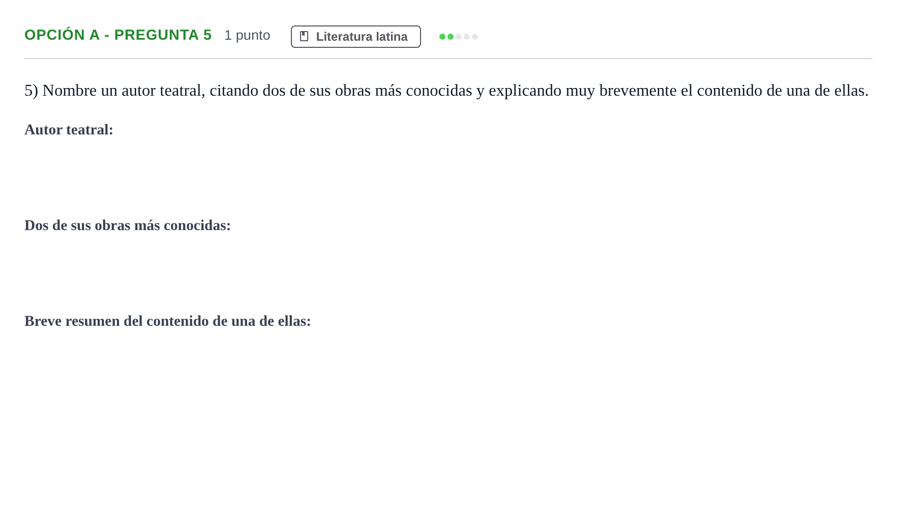 Enunciado: Opción A - Pregunta 5 · Latín II PAU Madrid Modelo 2019