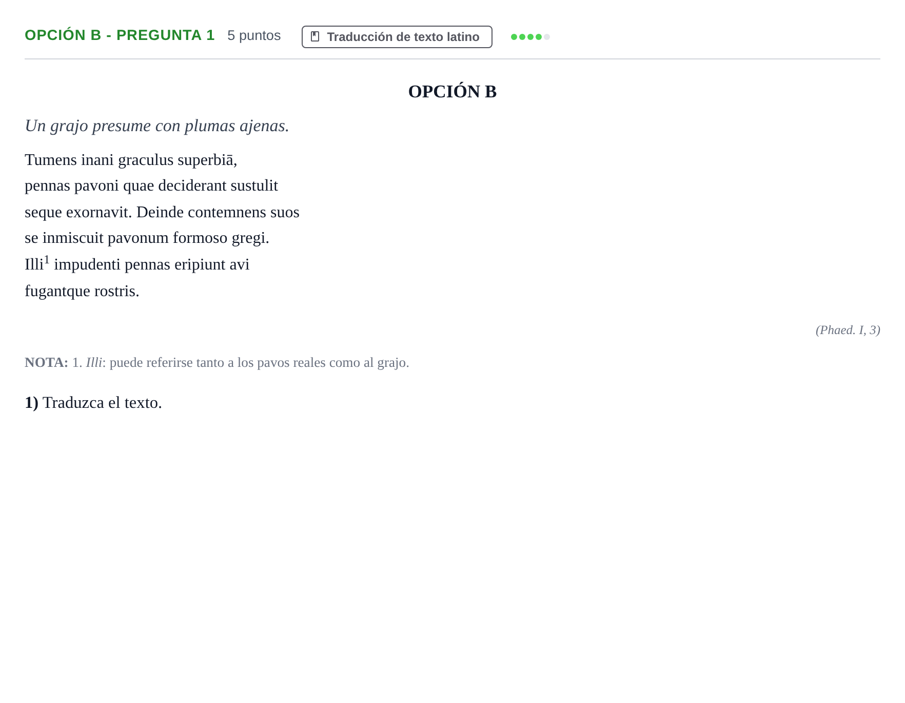 Enunciado: Opción B - Pregunta 1 · Latín II PAU Madrid Modelo 2019