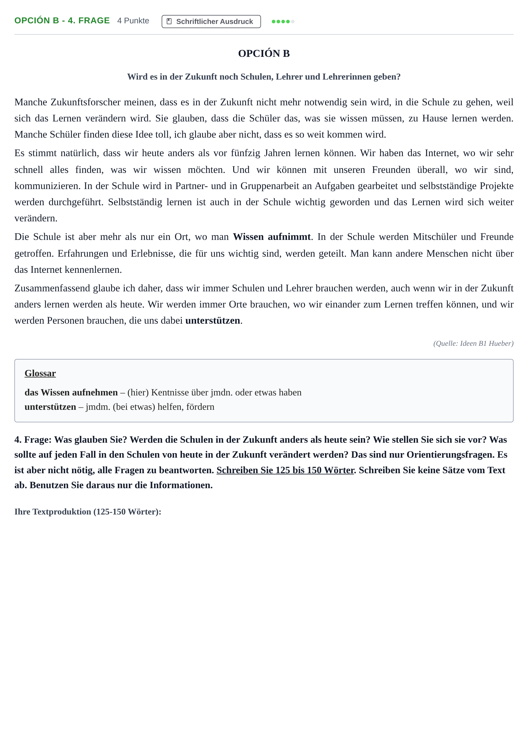 Enunciado: Opción B - 4. Frage · Alemán PAU Madrid Extraordinaria (2ª lengua) 2019