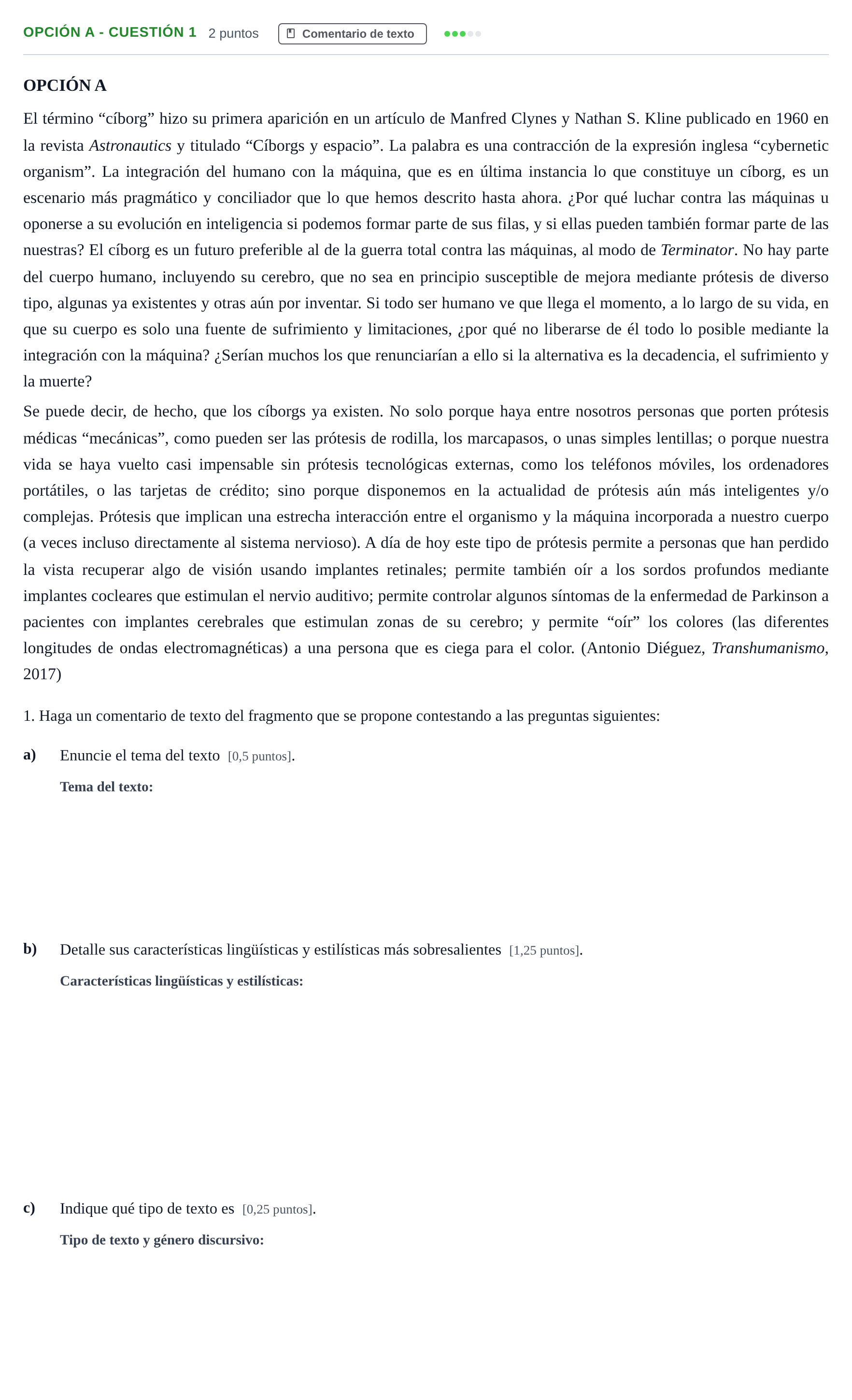 Enunciado: Opción A - Cuestión 1 · Lengua Castellana y Literatura II PAU Madrid Ordinaria 2019