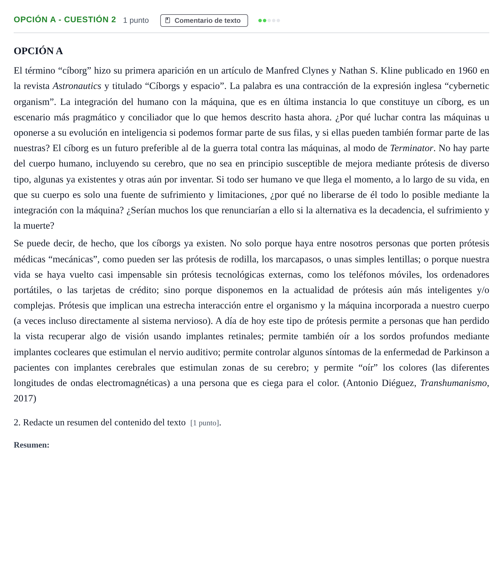 Enunciado: Opción A - Cuestión 2 · Lengua Castellana y Literatura II PAU Madrid Ordinaria 2019