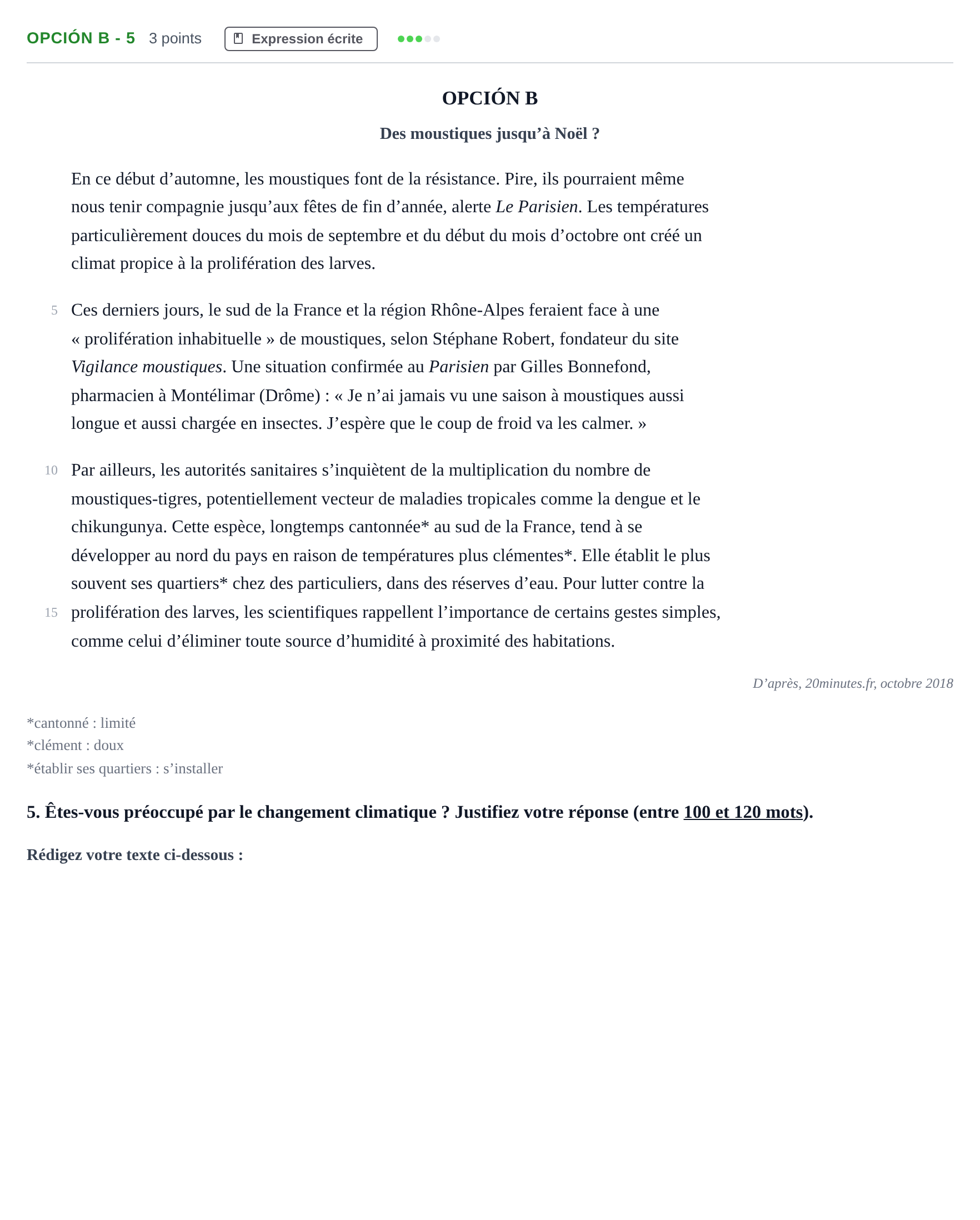 Enunciado: Opción B - 5 · Francés PAU Madrid Extraordinaria 2019