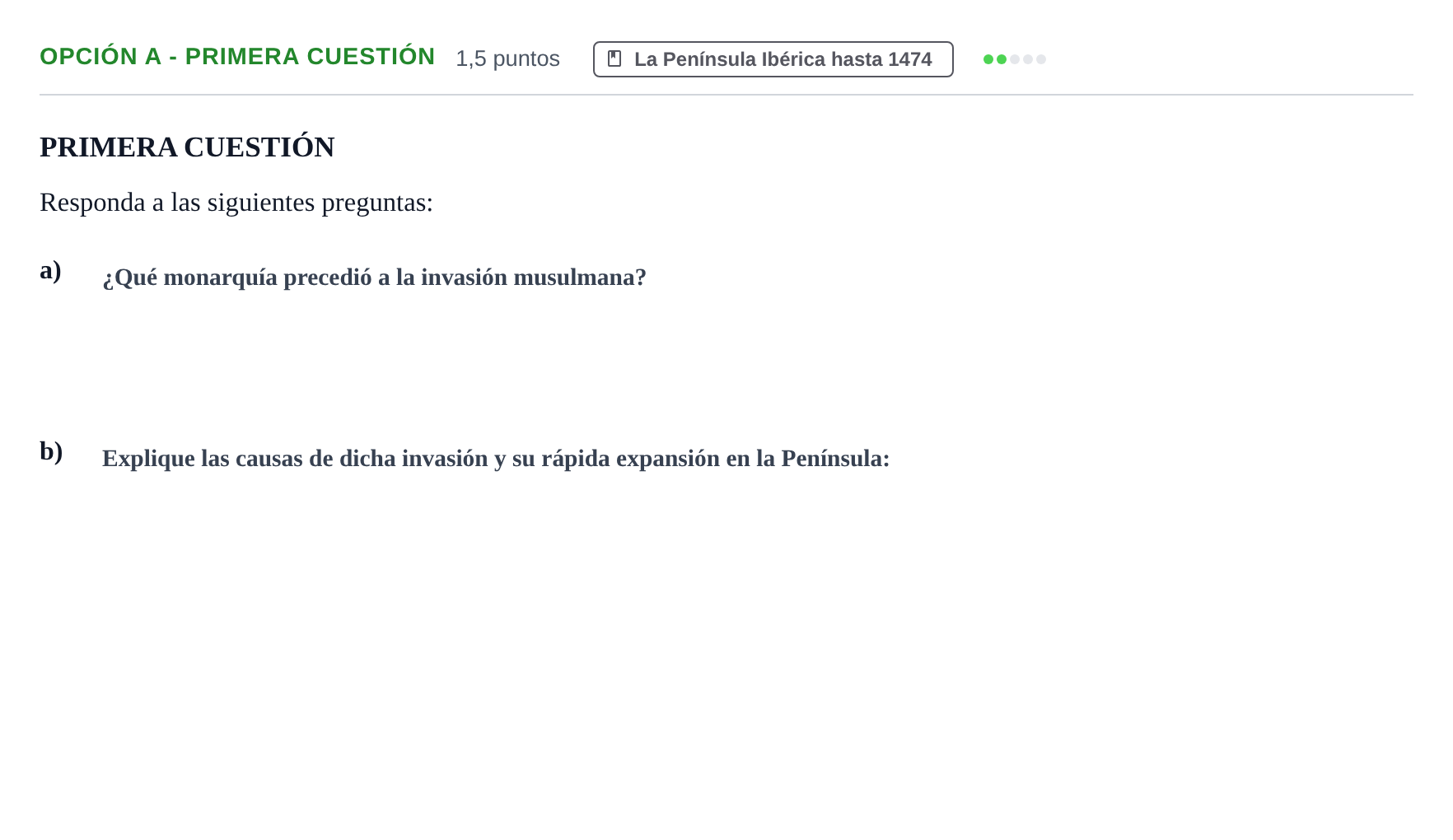 Enunciado: Opción A - Primera cuestión · Historia de España PAU Andalucía Extraordinaria Titular 2019