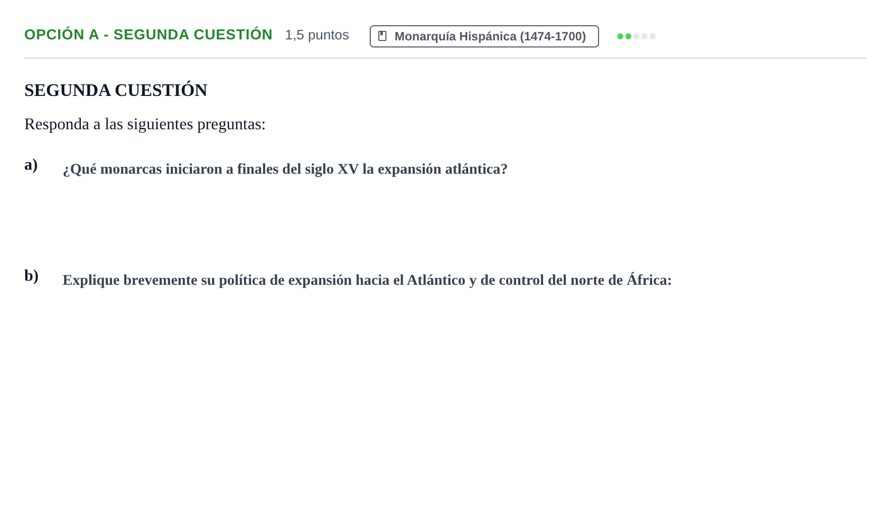 Enunciado: Opción A - Segunda cuestión · Historia de España PAU Andalucía Extraordinaria Titular 2019