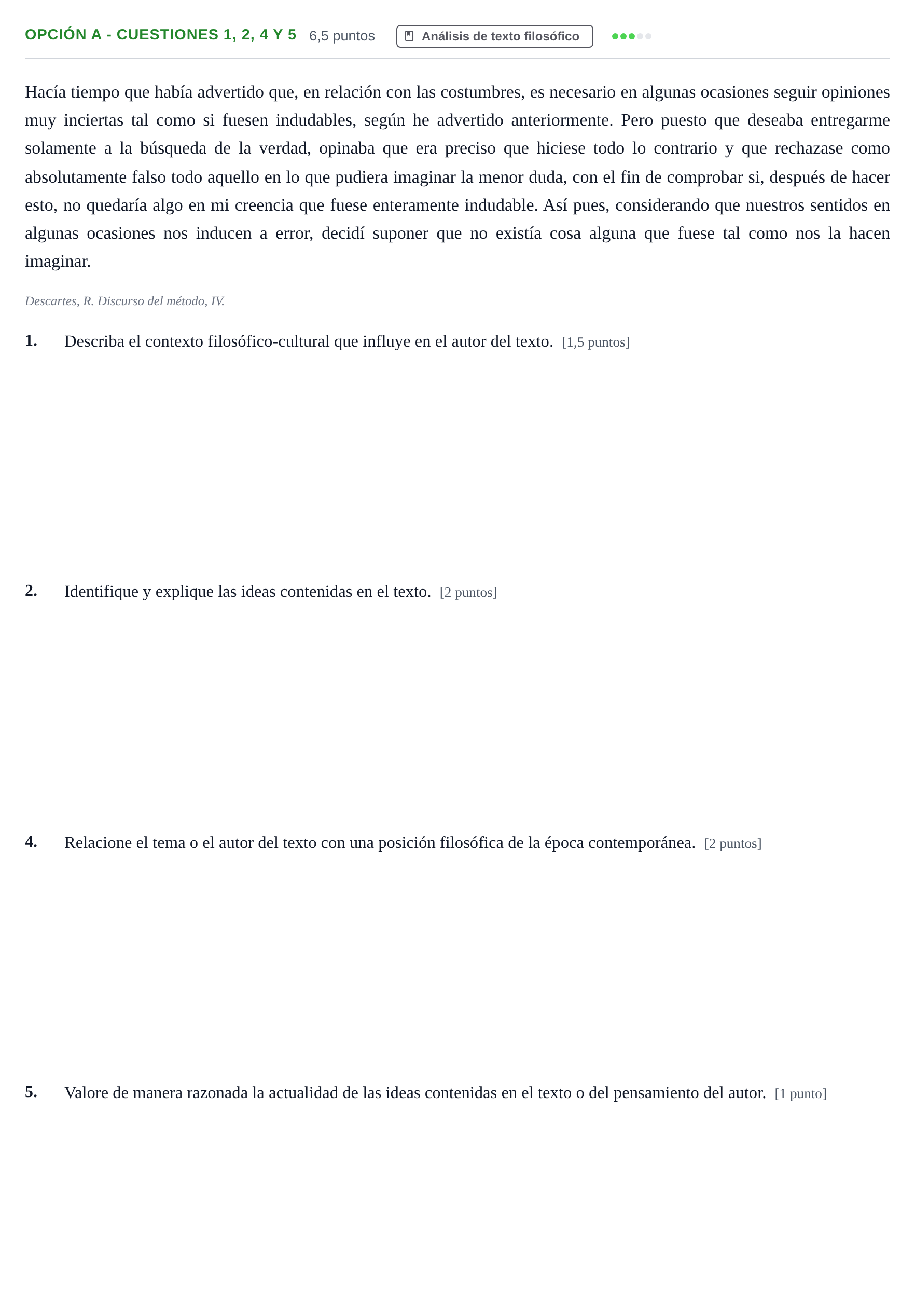 Enunciado: Opción A - Cuestiones 1, 2, 4 y 5 · Historia de la Filosofía PAU Andalucía Reserva A 2019