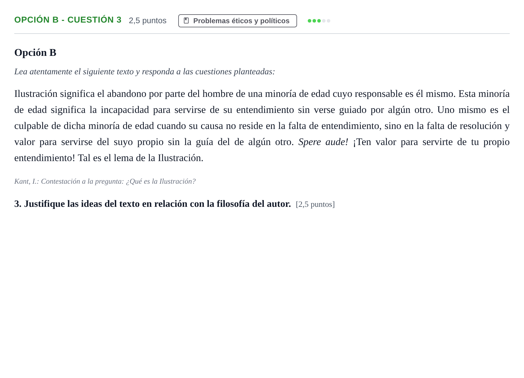 Enunciado: Opción B - Cuestión 3 · Historia de la Filosofía PAU Andalucía Reserva A 2019