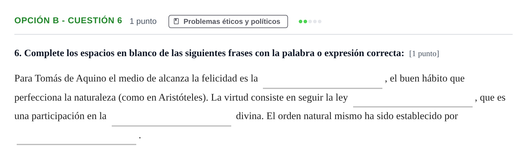 Enunciado: Opción B - Cuestión 6 · Historia de la Filosofía PAU Andalucía Reserva A 2019