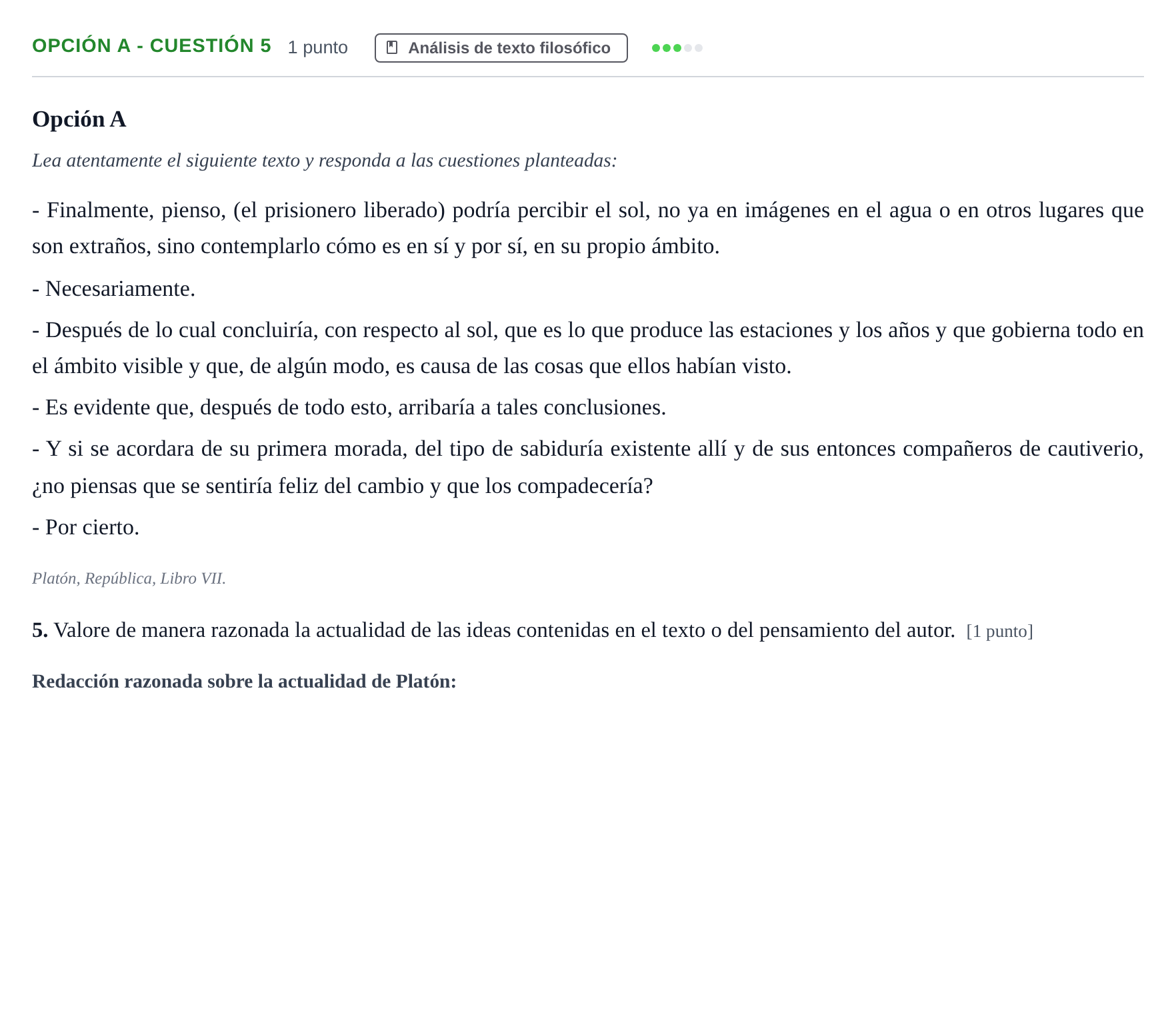 Enunciado: Opción A - Cuestión 5 · Historia de la Filosofía PAU Andalucía Reserva B 2019
