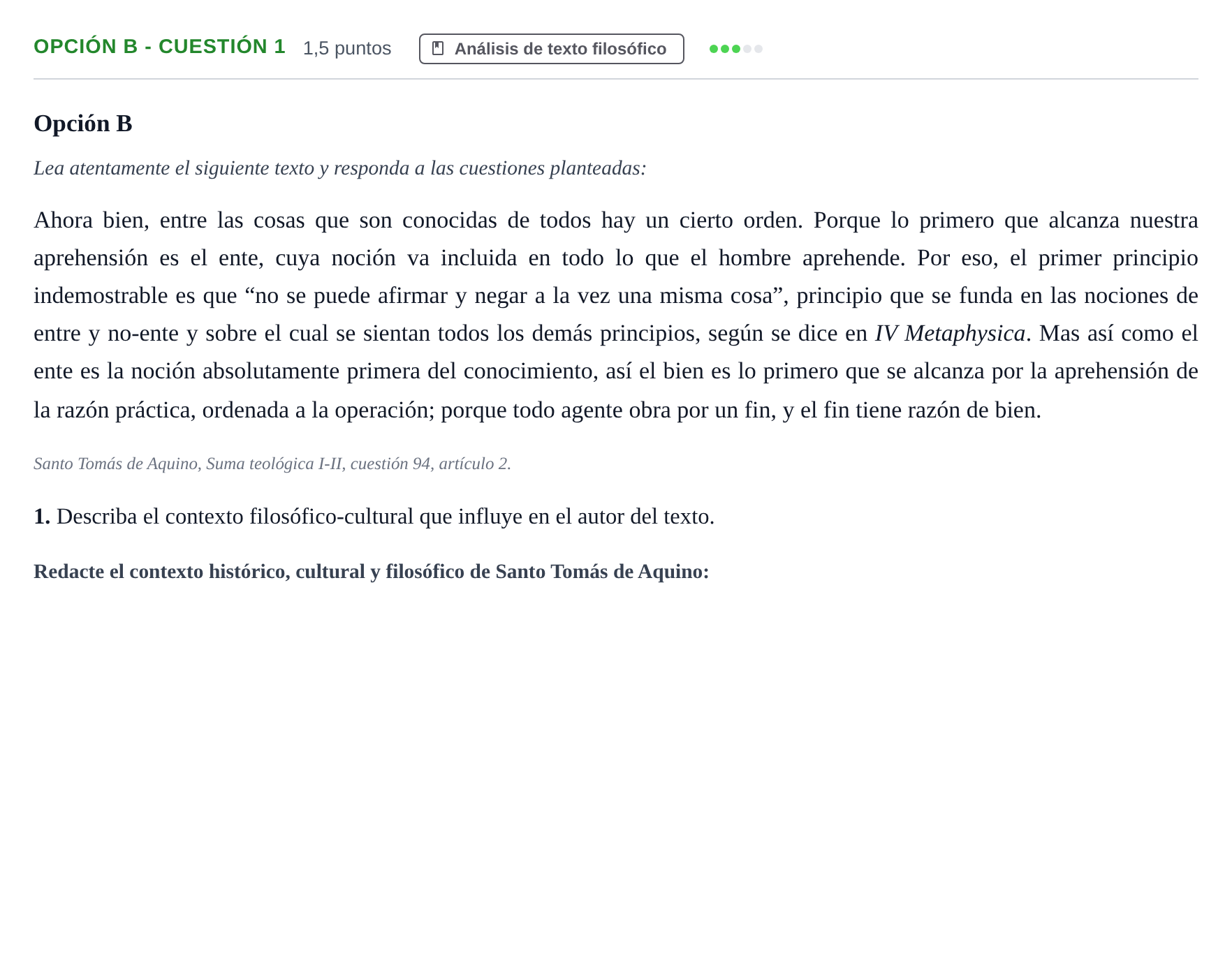 Enunciado: Opción B - Cuestión 1 · Historia de la Filosofía PAU Andalucía Reserva B 2019