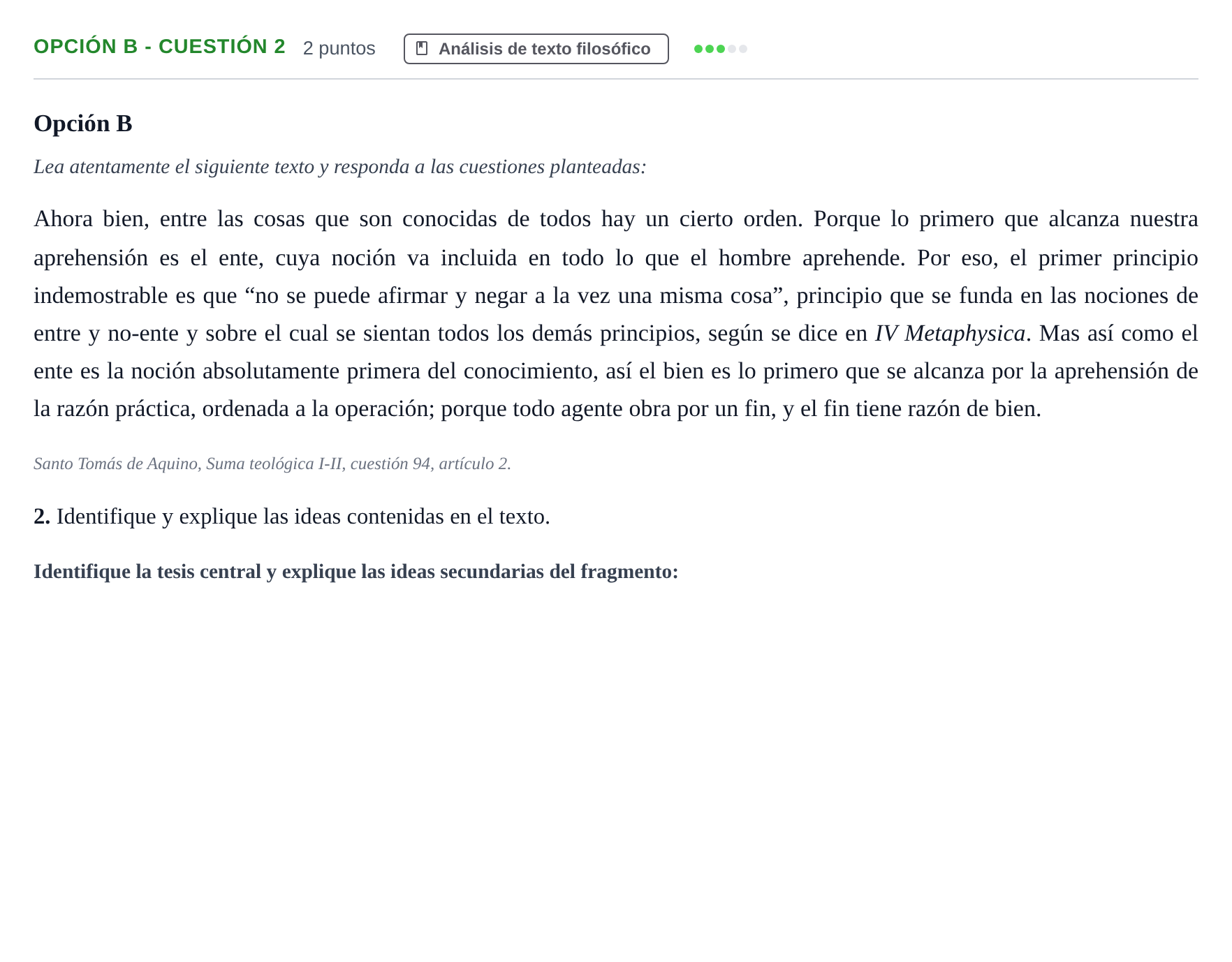Enunciado: Opción B - Cuestión 2 · Historia de la Filosofía PAU Andalucía Reserva B 2019