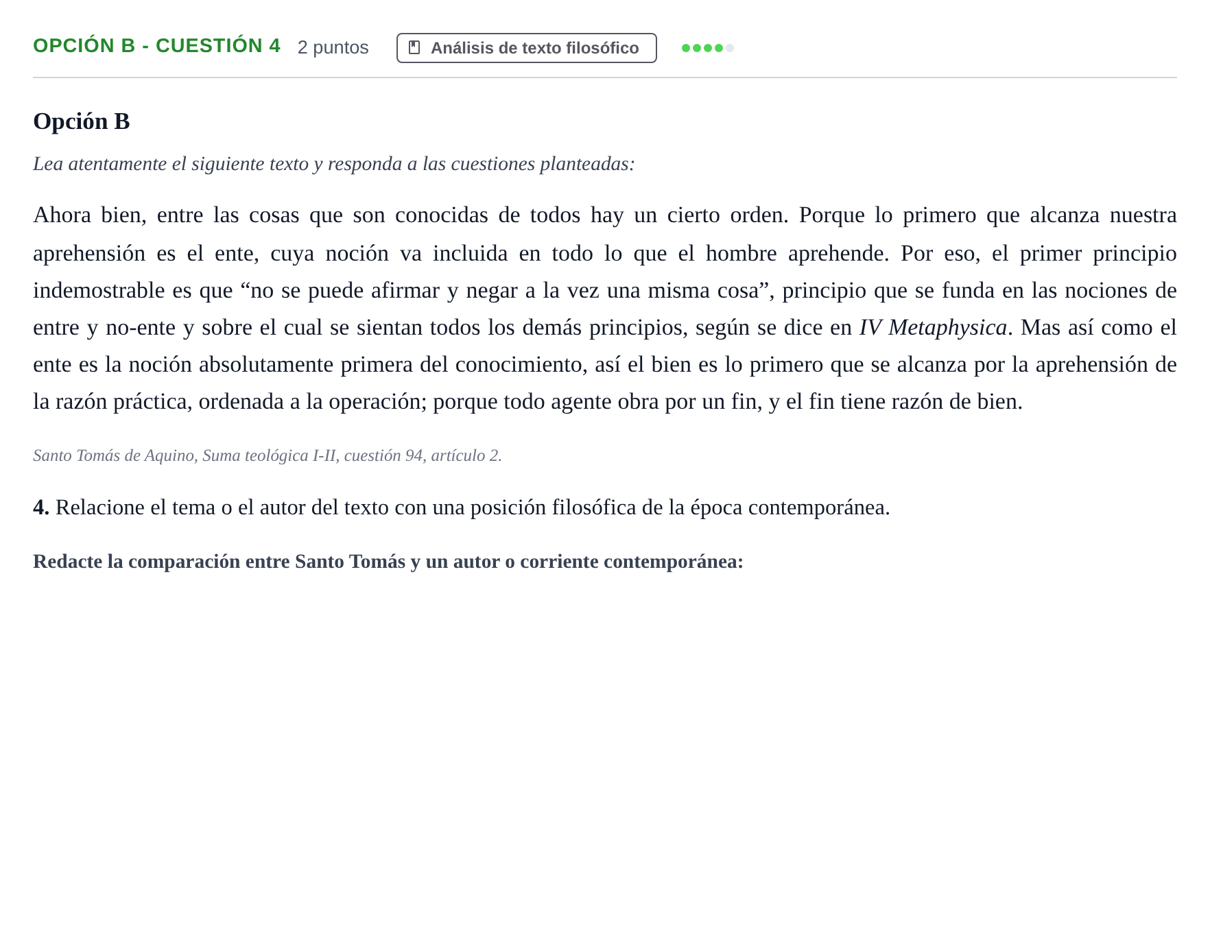 Enunciado: Opción B - Cuestión 4 · Historia de la Filosofía PAU Andalucía Reserva B 2019