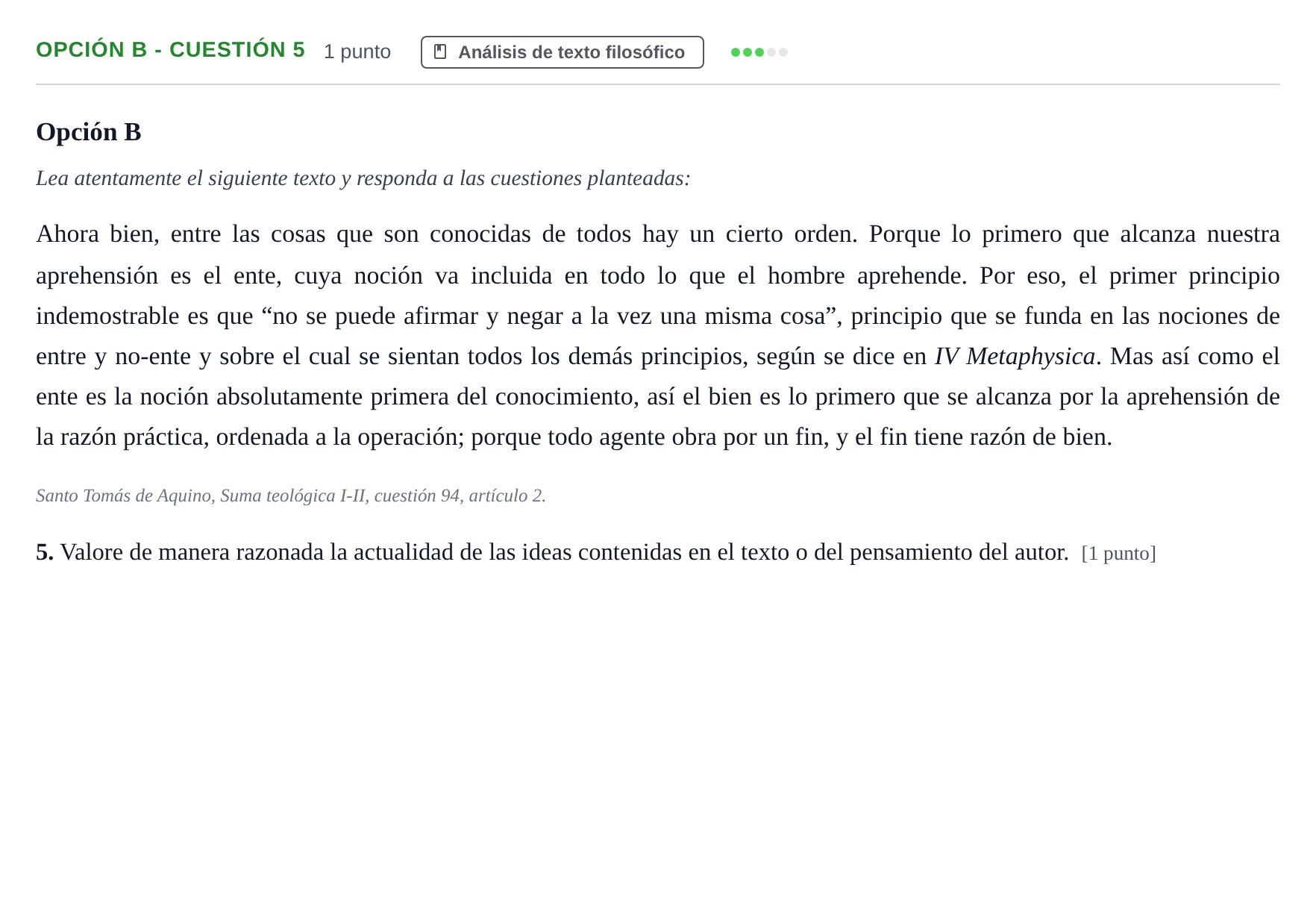 Enunciado: Opción B - Cuestión 5 · Historia de la Filosofía PAU Andalucía Reserva B 2019