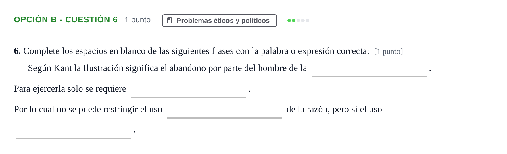 Enunciado: Opción B - Cuestión 6 · Historia de la Filosofía PAU Andalucía Reserva B 2019