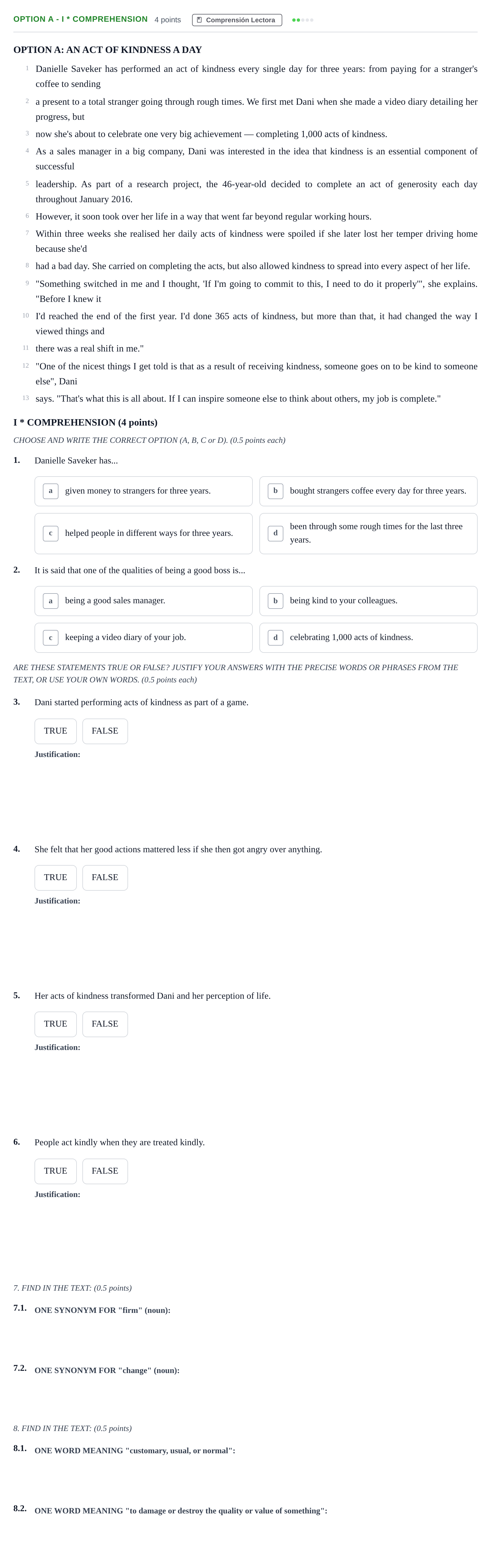 Enunciado: Ejercicio Option A - I * Comprehension · Inglés PAU Andalucía Reserva A 2019