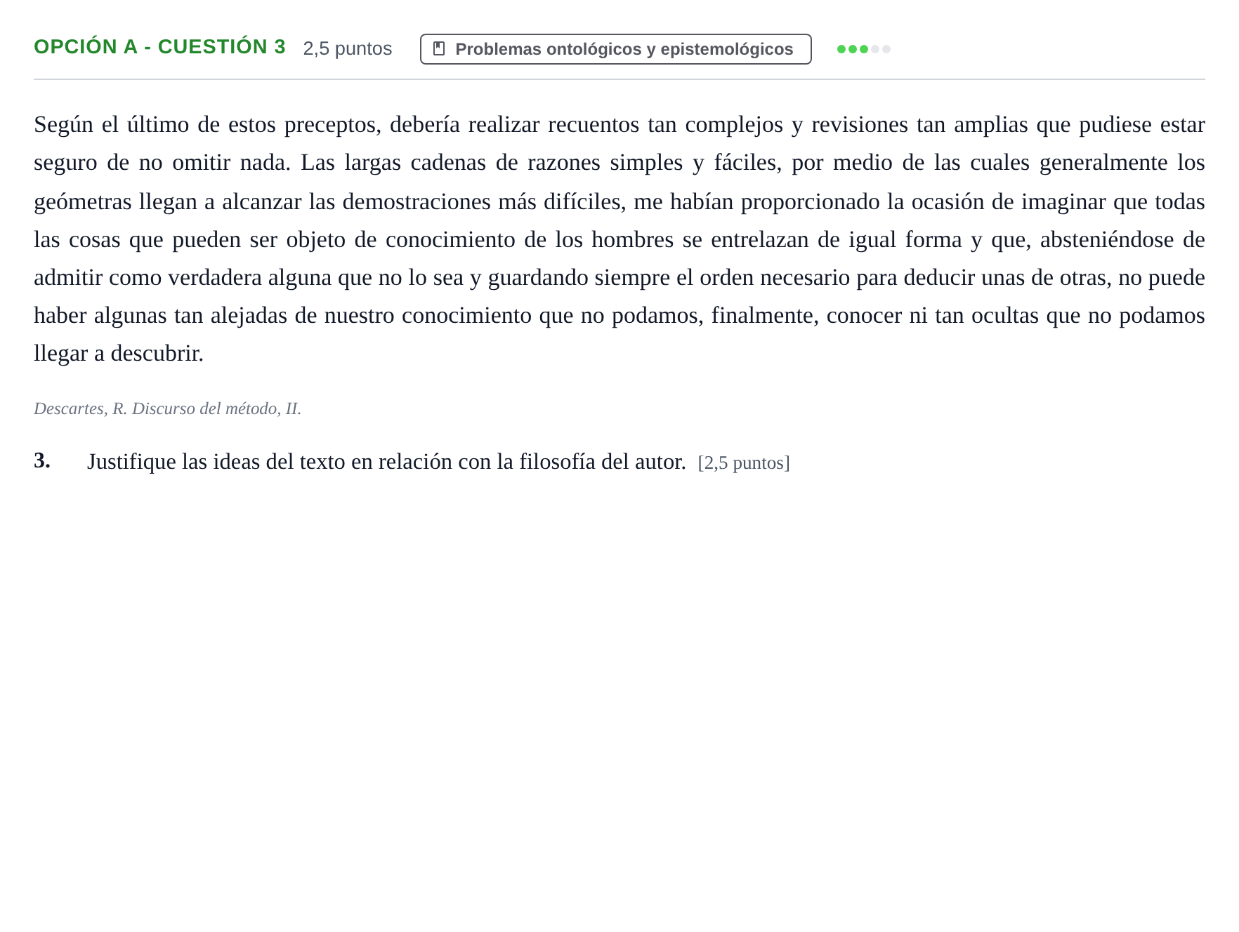 Enunciado: Opción A - Cuestión 3 · Historia de la Filosofía PAU Andalucía Ordinaria Suplente 2019
