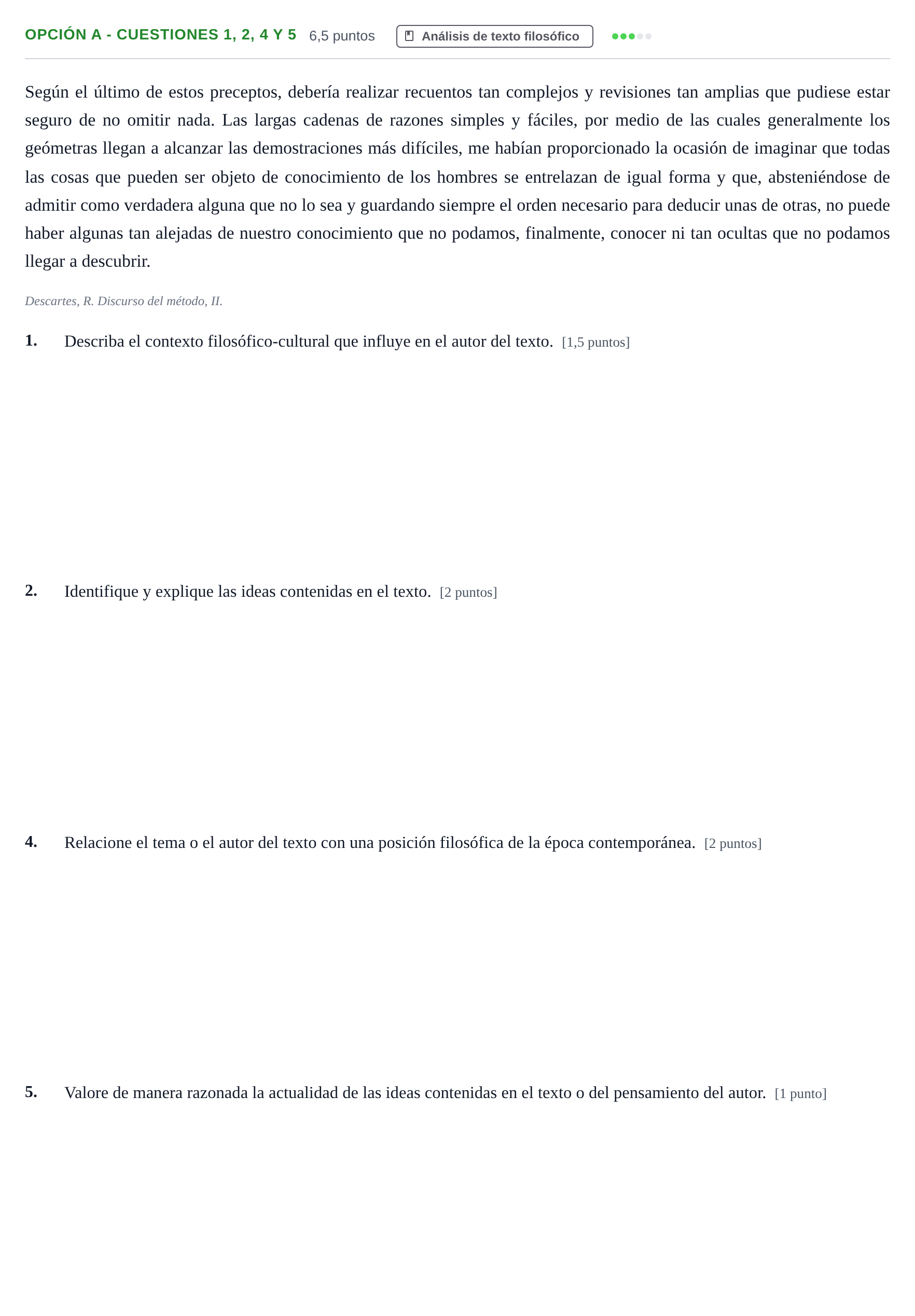 Enunciado: Opción A - Cuestiones 1, 2, 4 y 5 · Historia de la Filosofía PAU Andalucía Ordinaria Suplente 2019