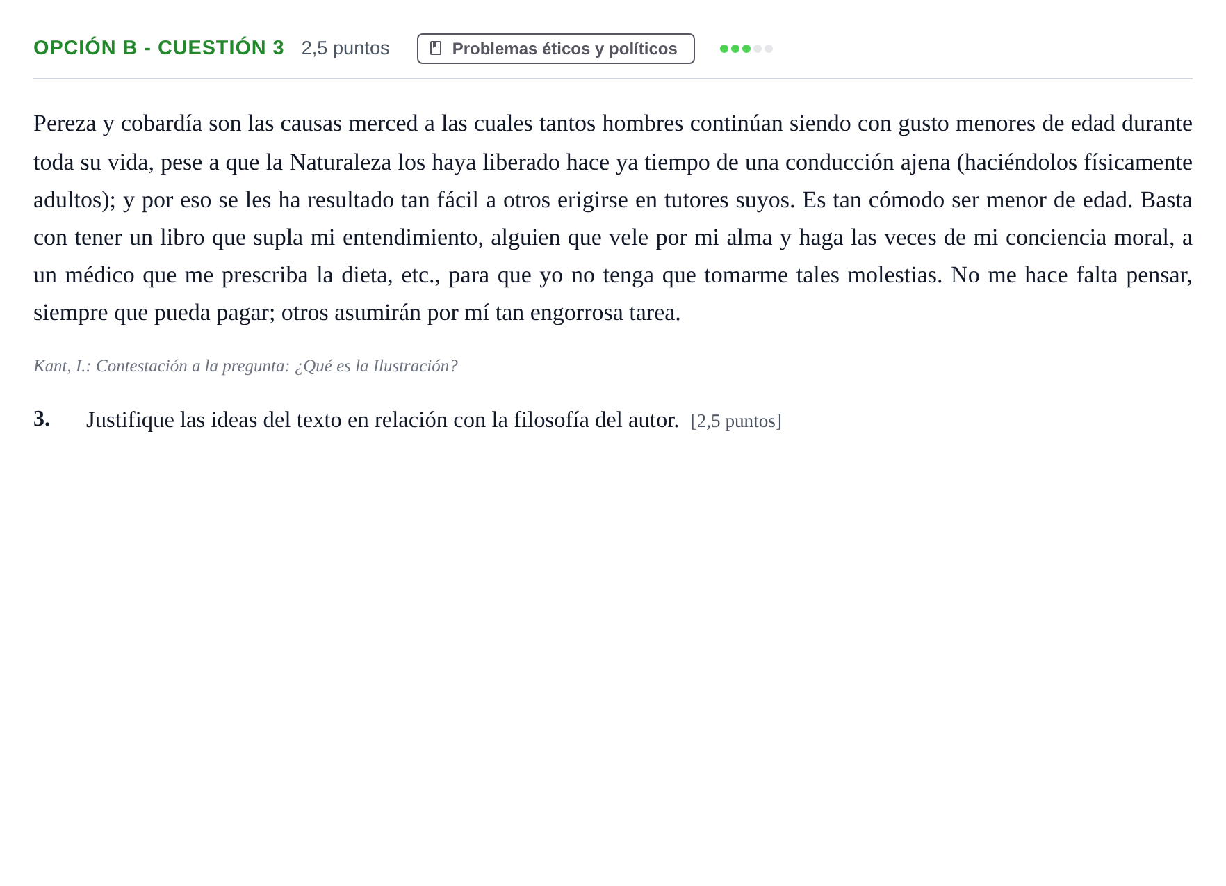 Enunciado: Opción B - Cuestión 3 · Historia de la Filosofía PAU Andalucía Ordinaria Suplente 2019