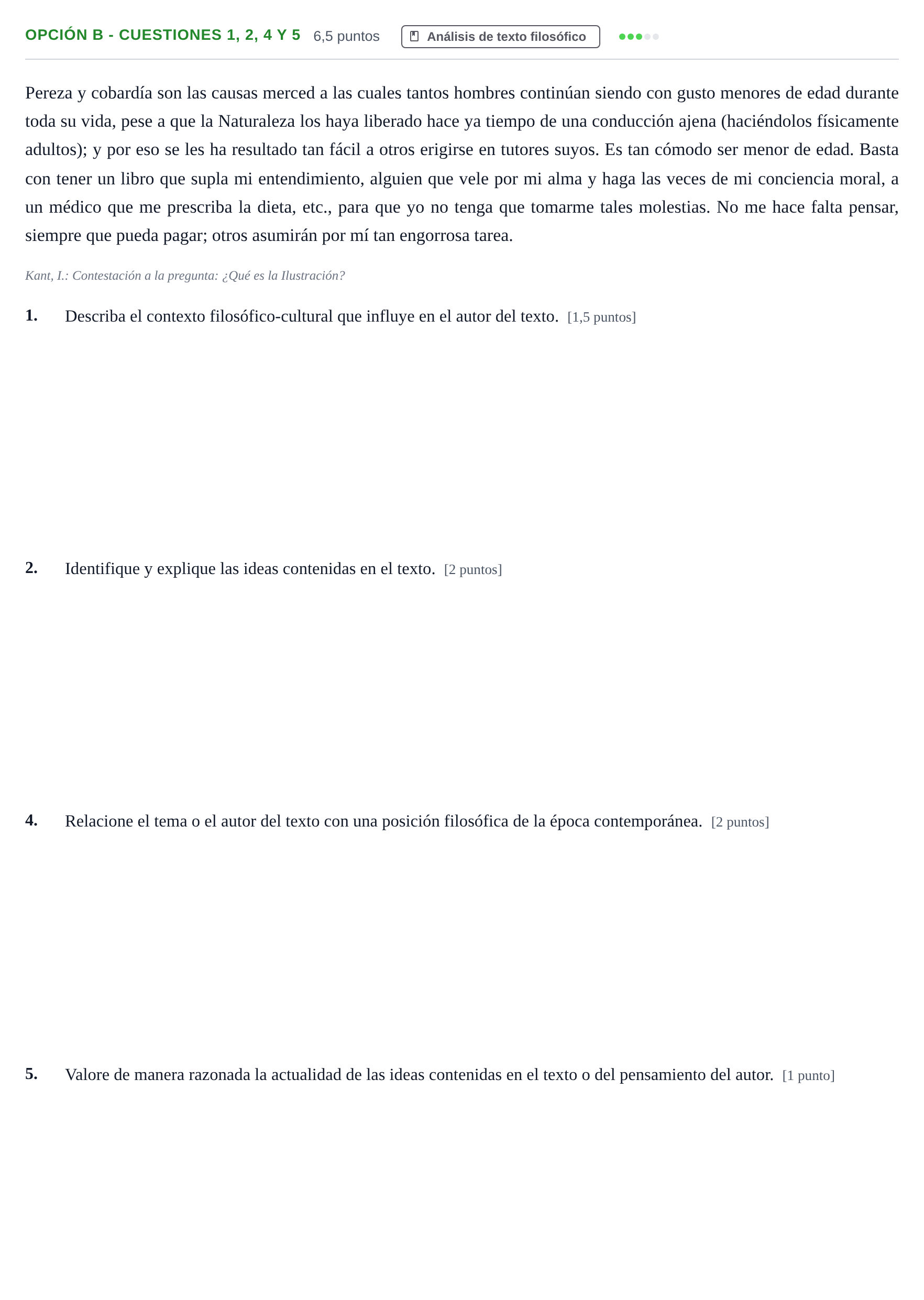 Enunciado: Opción B - Cuestiones 1, 2, 4 y 5 · Historia de la Filosofía PAU Andalucía Ordinaria Suplente 2019