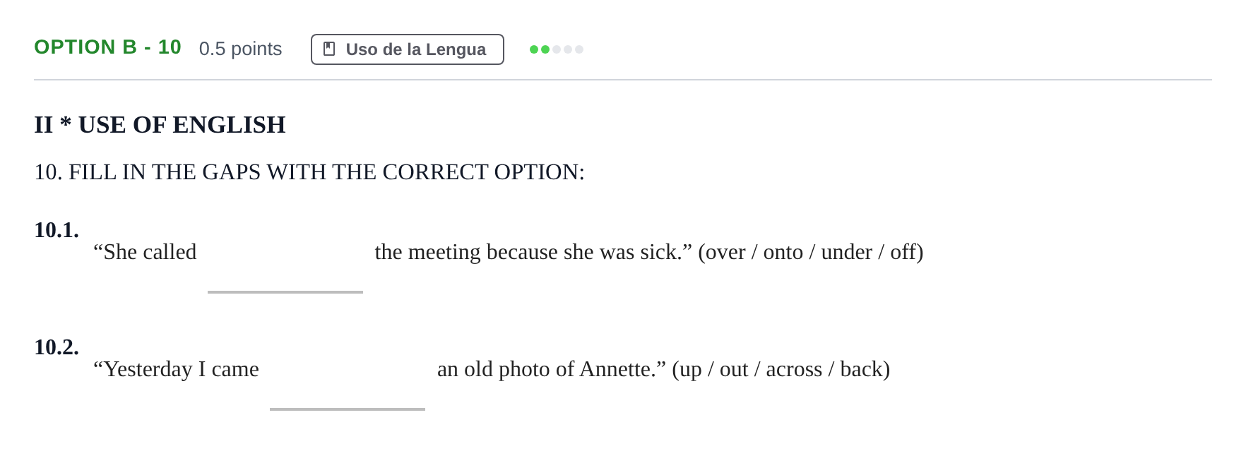 Enunciado: Ejercicio Option B - 10 · Inglés PAU Andalucía Reserva B 2019
