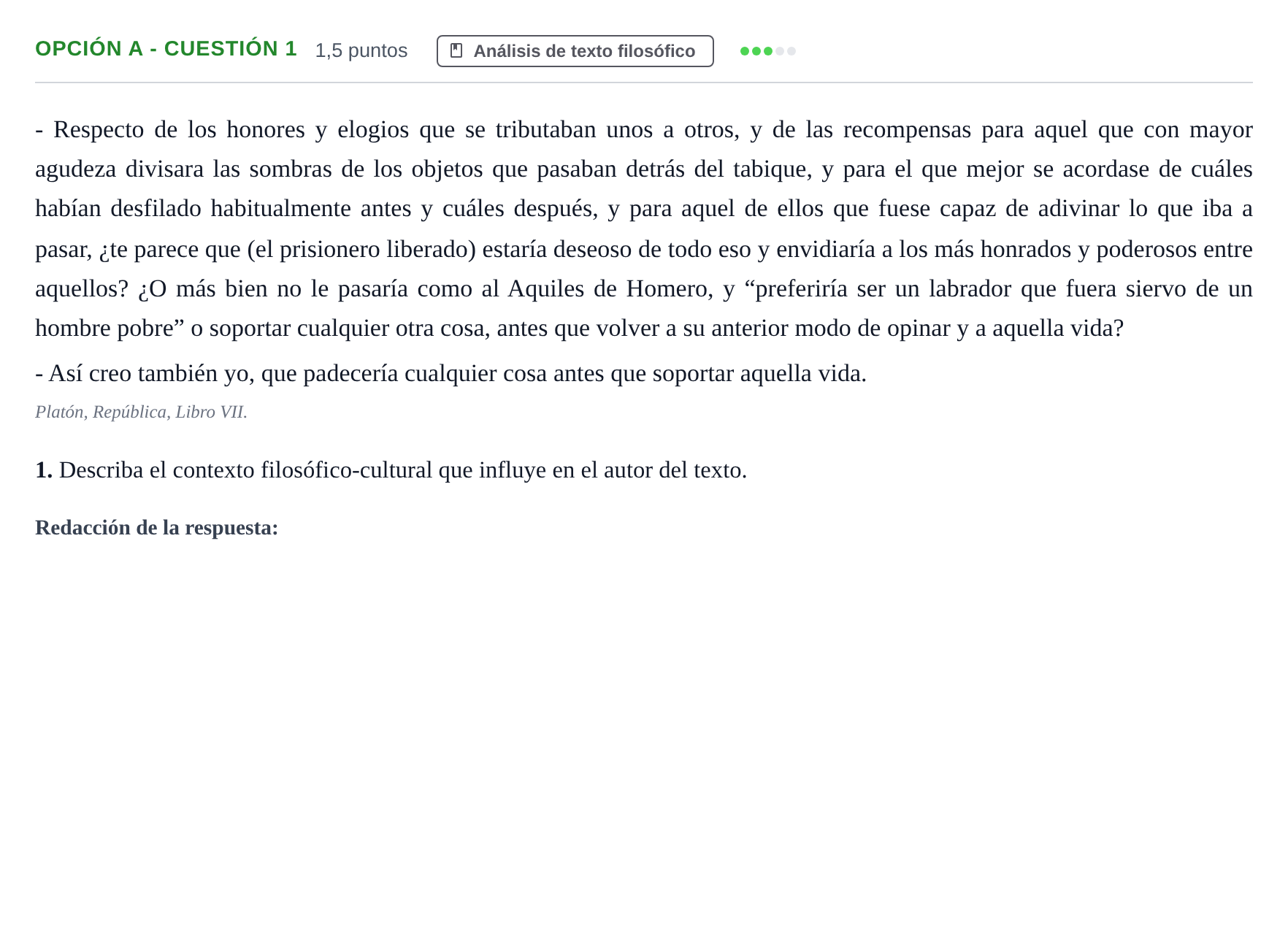 Enunciado: Opción A - Cuestión 1 · Historia de la Filosofía PAU Andalucía Extraordinaria Suplente 2019