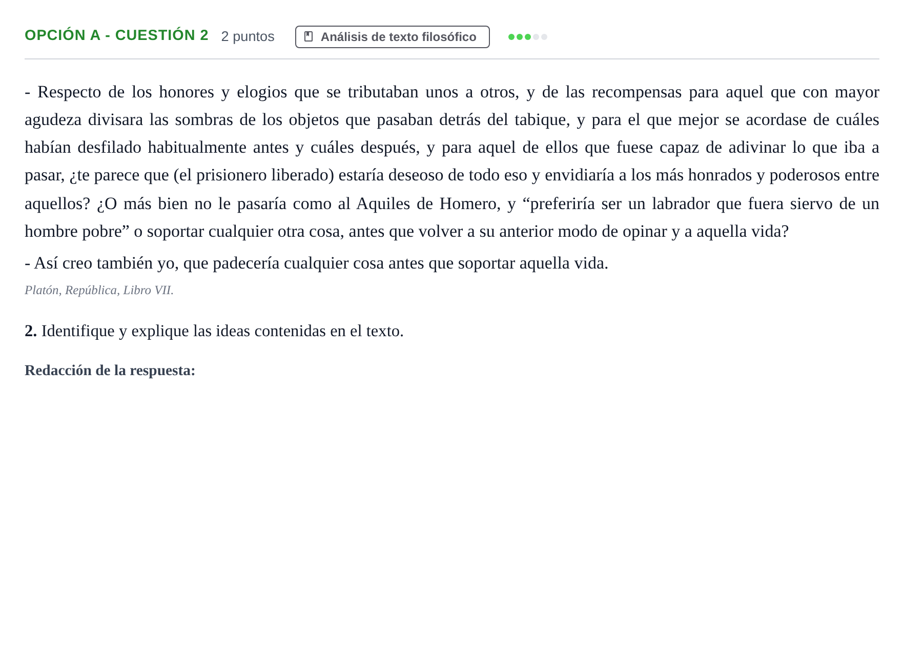 Enunciado: Opción A - Cuestión 2 · Historia de la Filosofía PAU Andalucía Extraordinaria Suplente 2019