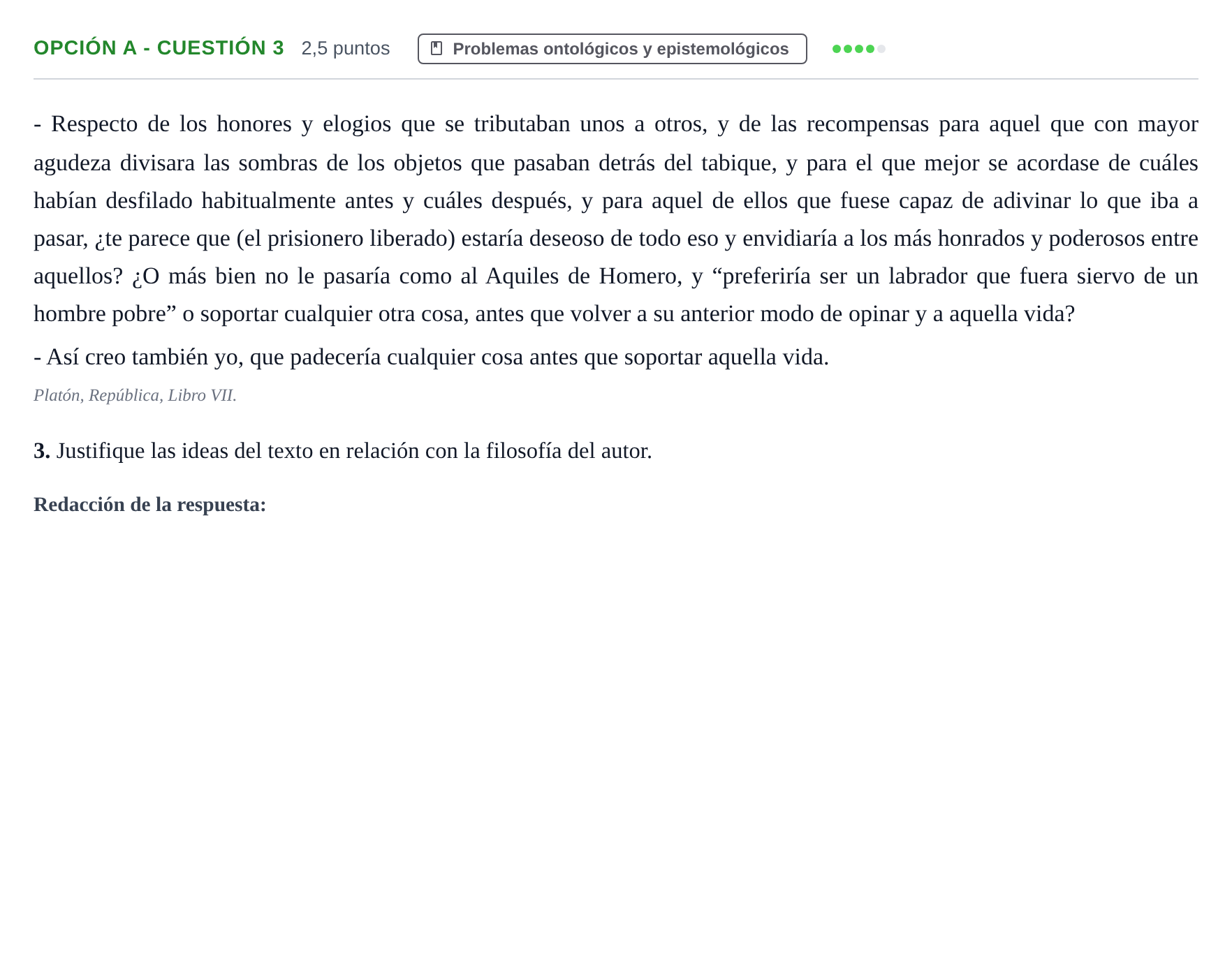 Enunciado: Opción A - Cuestión 3 · Historia de la Filosofía PAU Andalucía Extraordinaria Suplente 2019