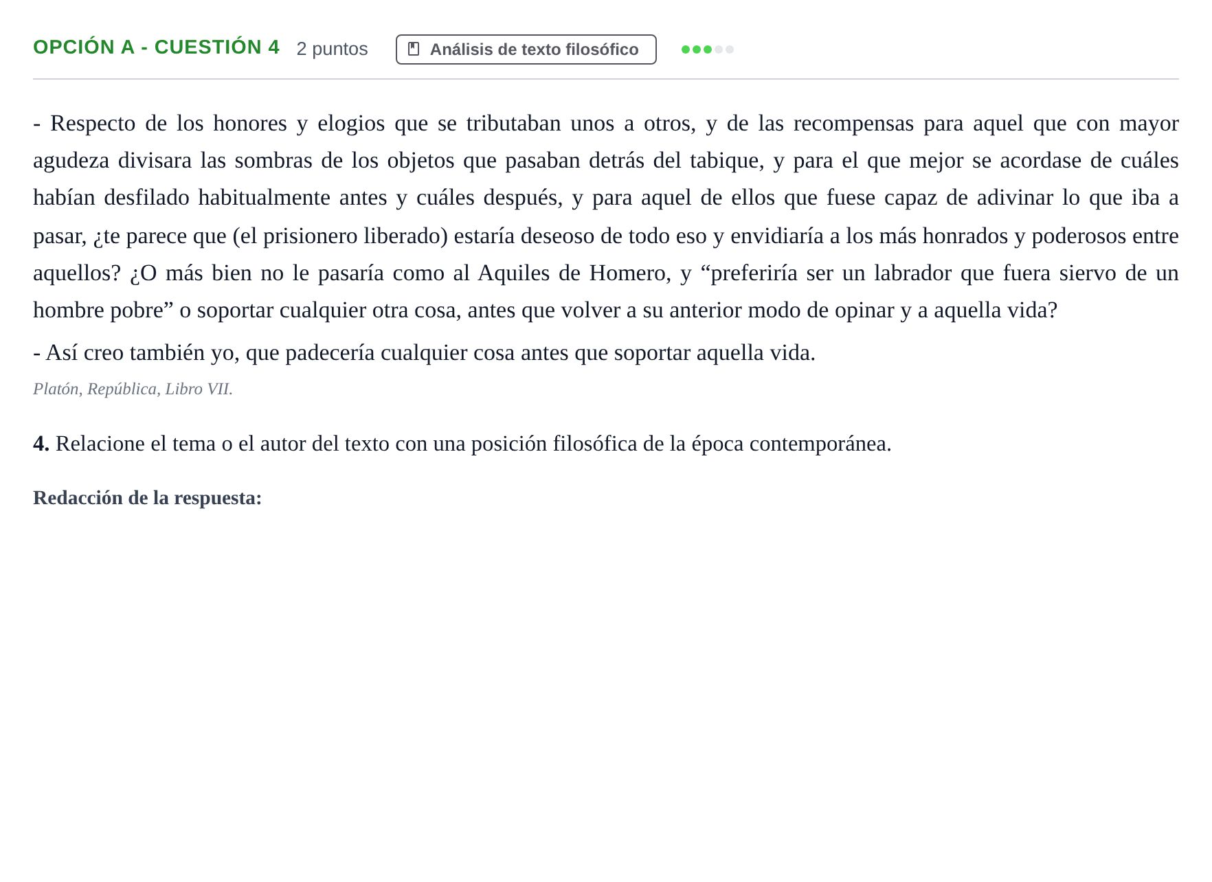 Enunciado: Opción A - Cuestión 4 · Historia de la Filosofía PAU Andalucía Extraordinaria Suplente 2019