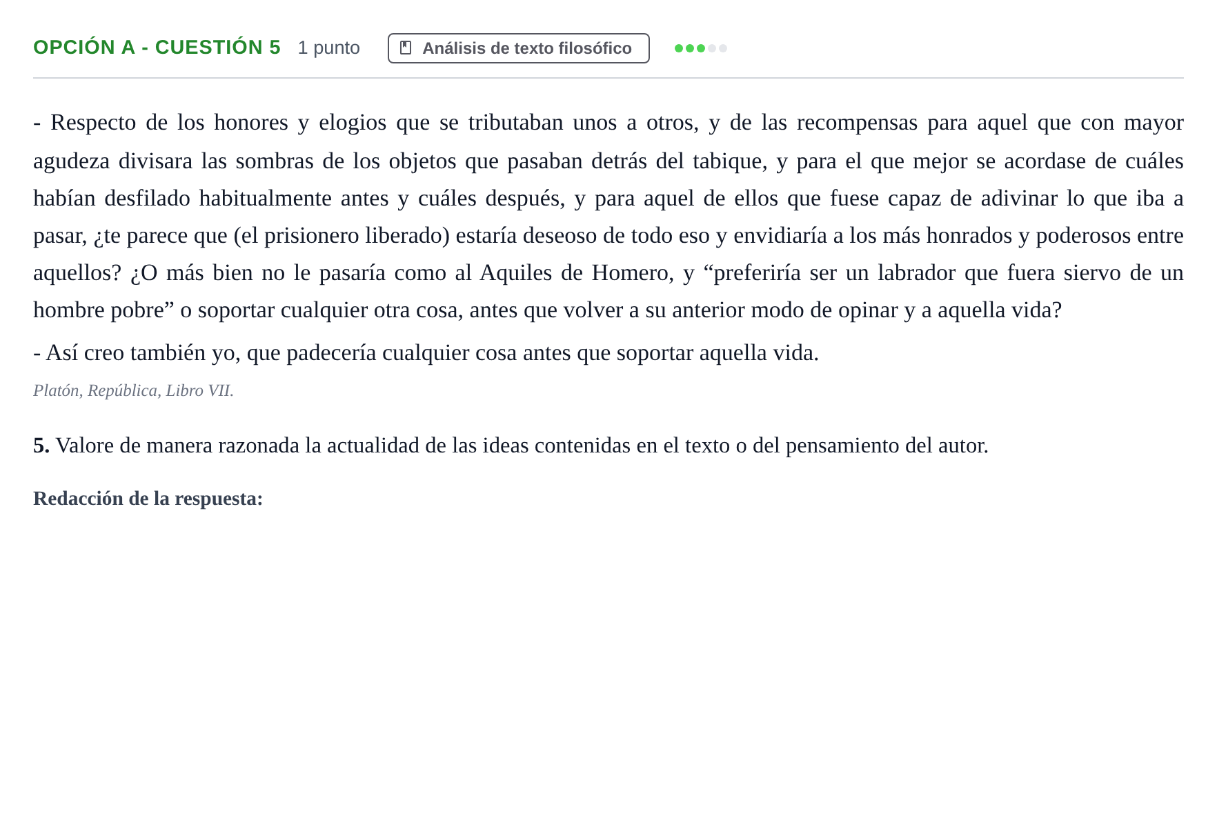 Enunciado: Opción A - Cuestión 5 · Historia de la Filosofía PAU Andalucía Extraordinaria Suplente 2019
