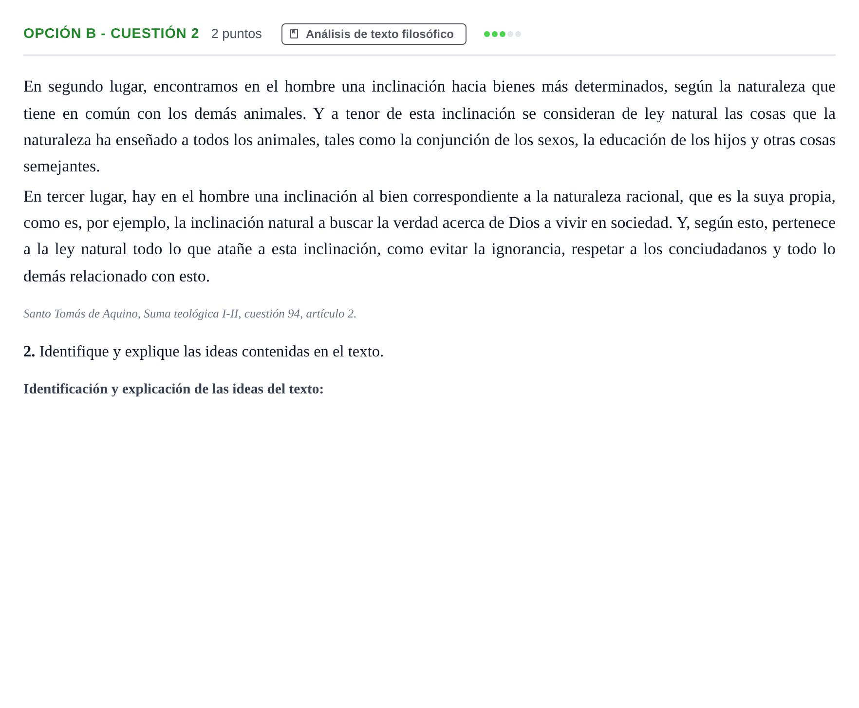 Enunciado: Opción B - Cuestión 2 · Historia de la Filosofía PAU Andalucía Extraordinaria Suplente 2019