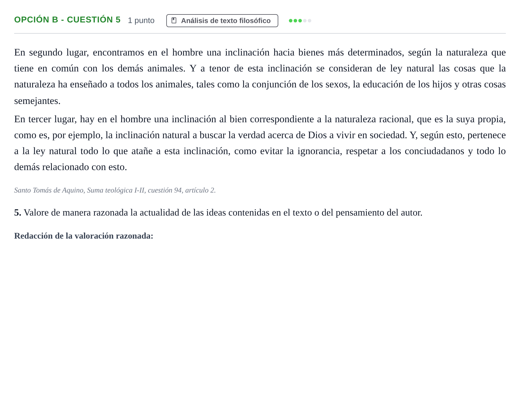 Enunciado: Opción B - Cuestión 5 · Historia de la Filosofía PAU Andalucía Extraordinaria Suplente 2019