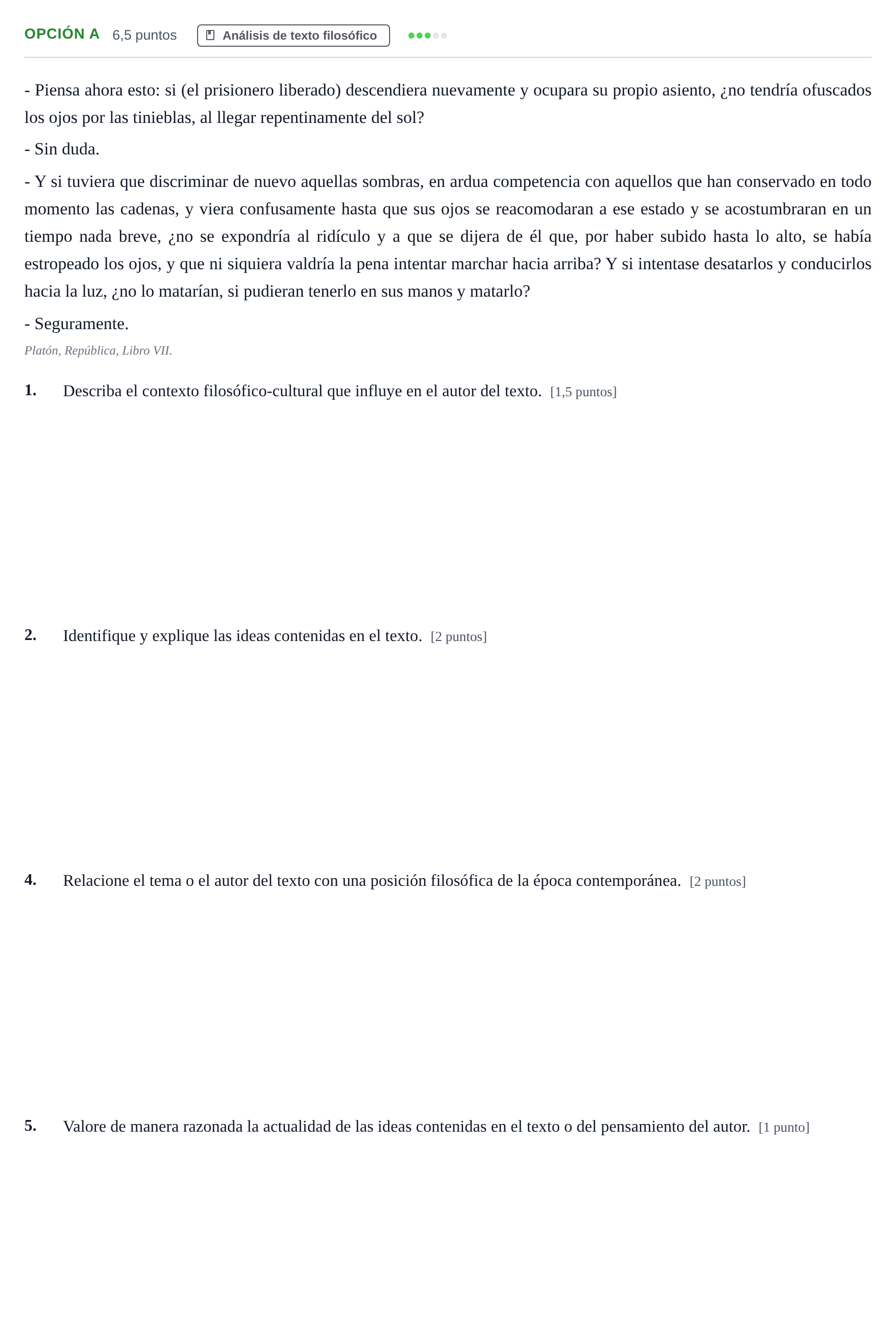 Enunciado: Opción A - Análisis de texto filosófico · Historia de la Filosofía PAU Andalucía Ordinaria Titular 2019