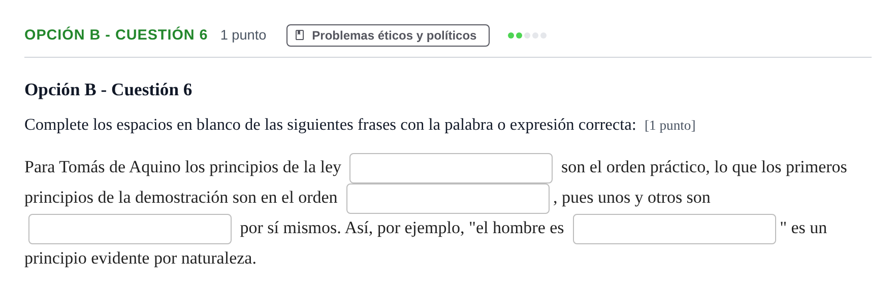 Enunciado: Opción B - Cuestión 6 · Historia de la Filosofía PAU Andalucía Extraordinaria Titular 2019
