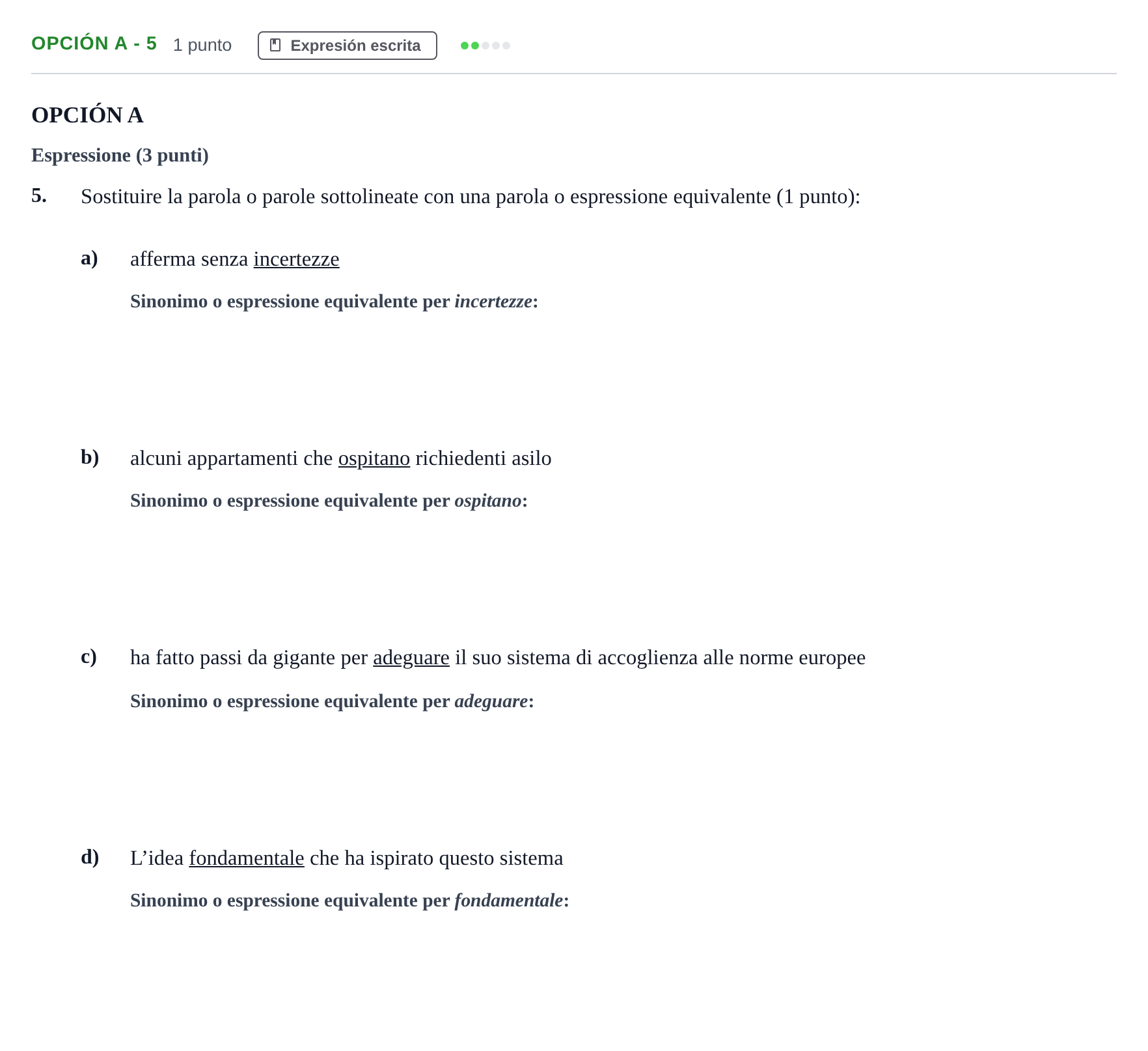 Enunciado: Opción A - 5 · Italiano PAU Andalucía Reserva A 2019