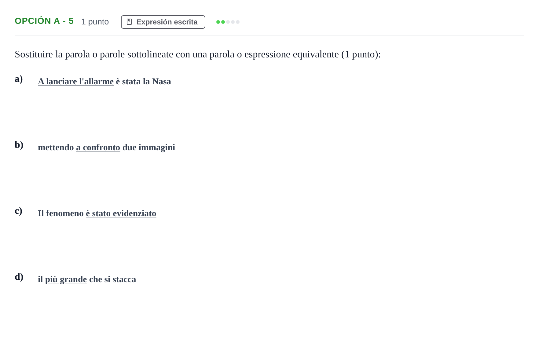 Enunciado: Opción A - 5 · Italiano PAU Andalucía Reserva B 2019