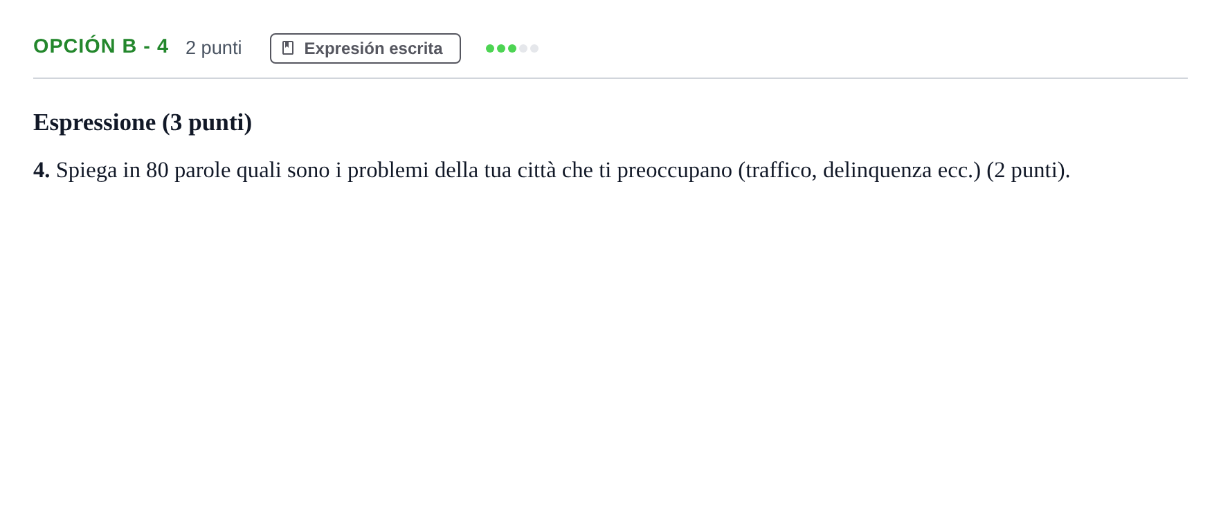 Enunciado: Opción B - 4 · Italiano PAU Andalucía Reserva B 2019