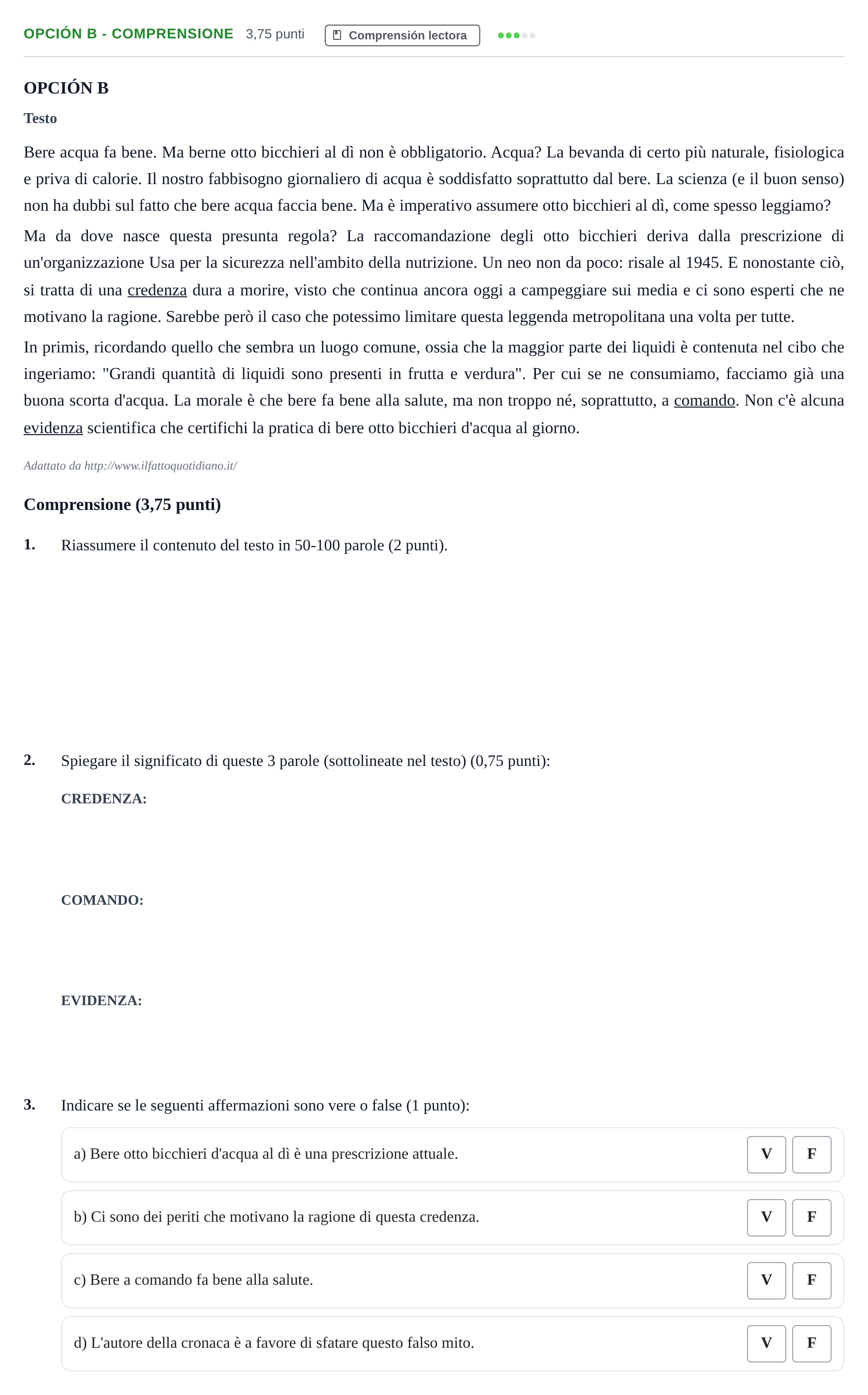 Enunciado: Opción B - Comprensione · Italiano PAU Andalucía Reserva B 2019