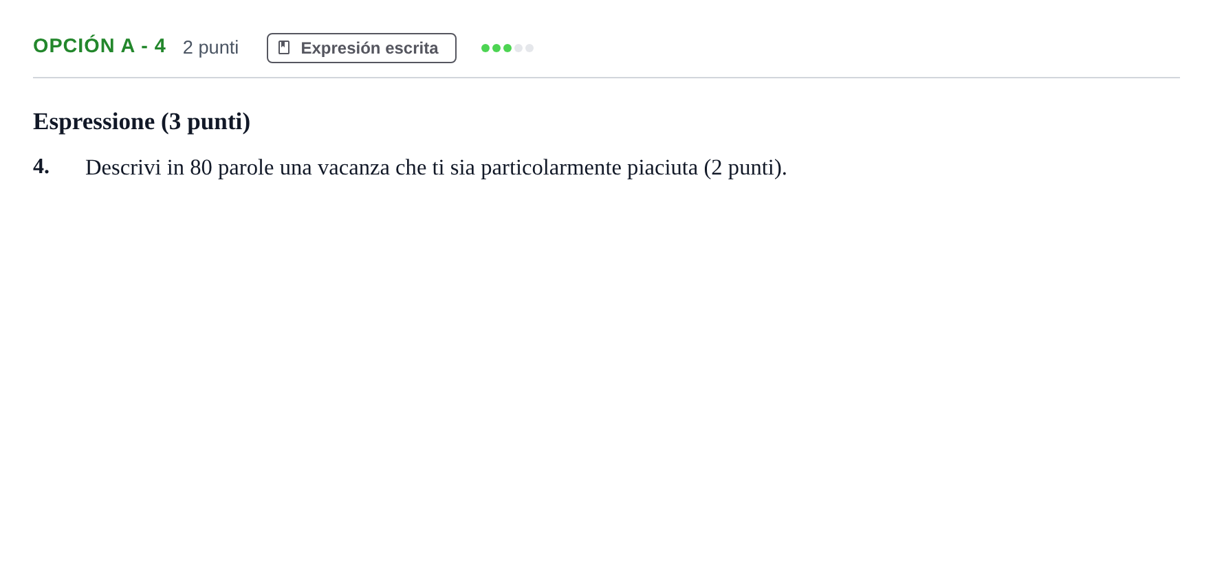 Enunciado: Opción A - 4 · Italiano PAU Andalucía Ordinaria Suplente 2019