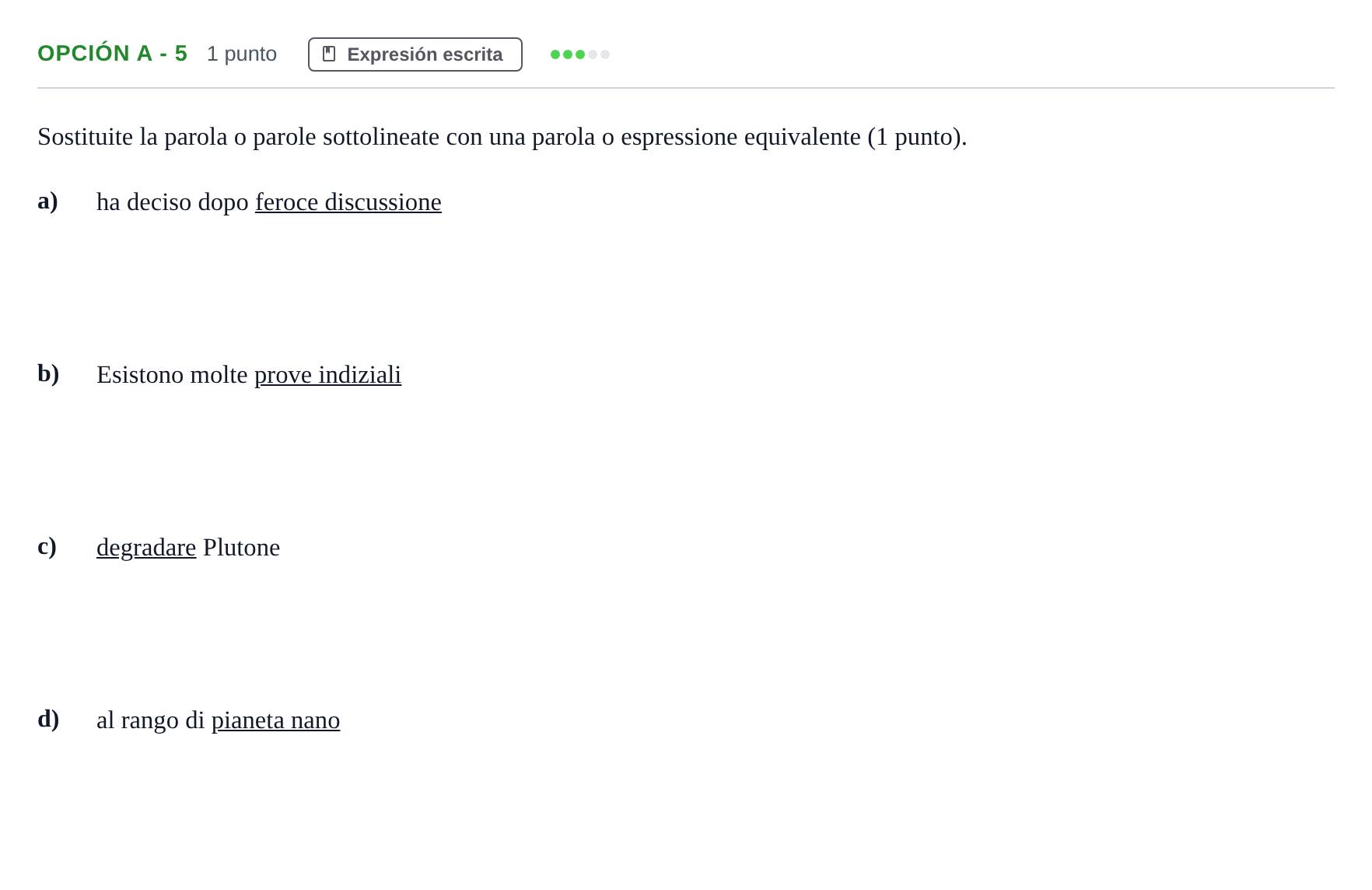 Enunciado: Opción A - 5 · Italiano PAU Andalucía Ordinaria Suplente 2019