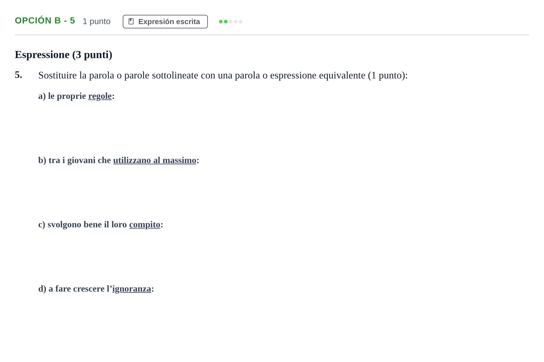 Enunciado: Opción B - 5 · Italiano PAU Andalucía Ordinaria Suplente 2019