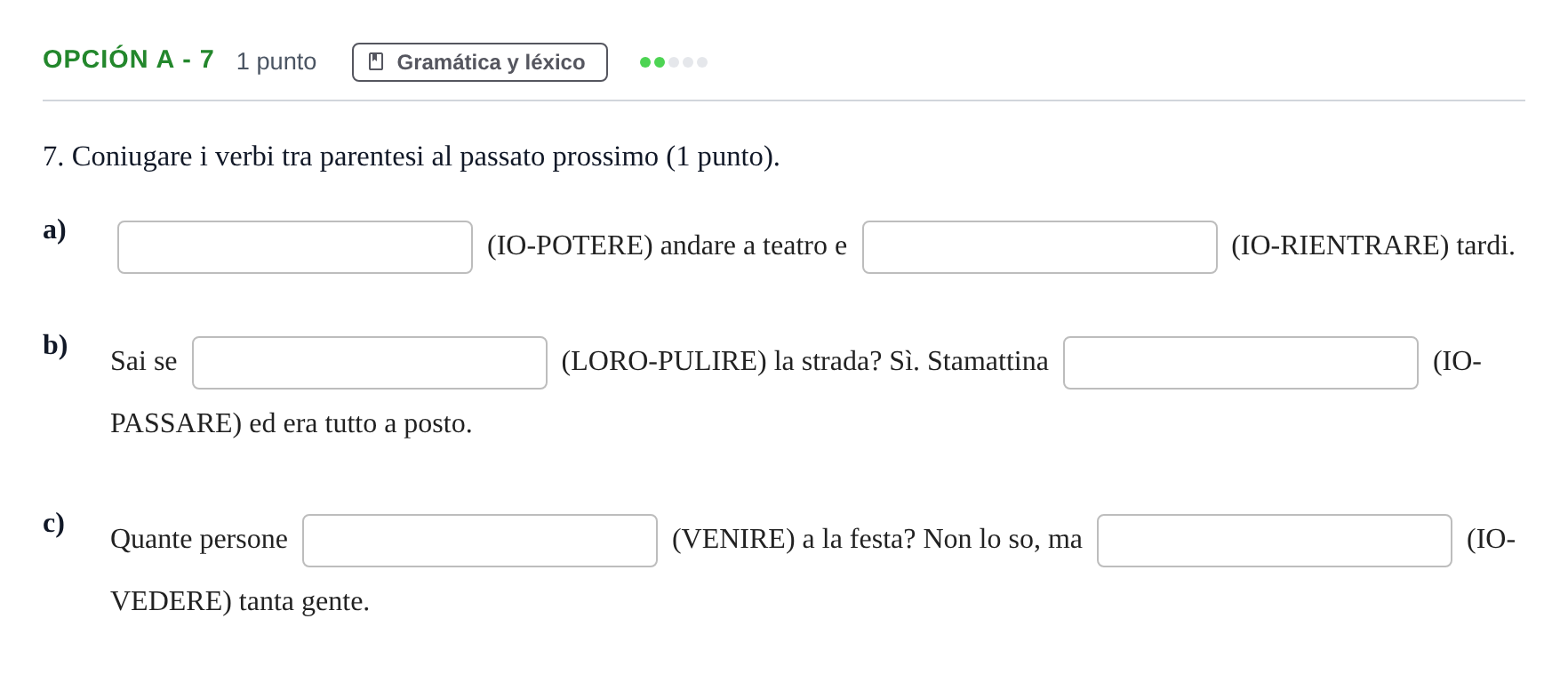 Enunciado: Opción A - 7 · Italiano PAU Andalucía Extraordinaria Suplente 2019