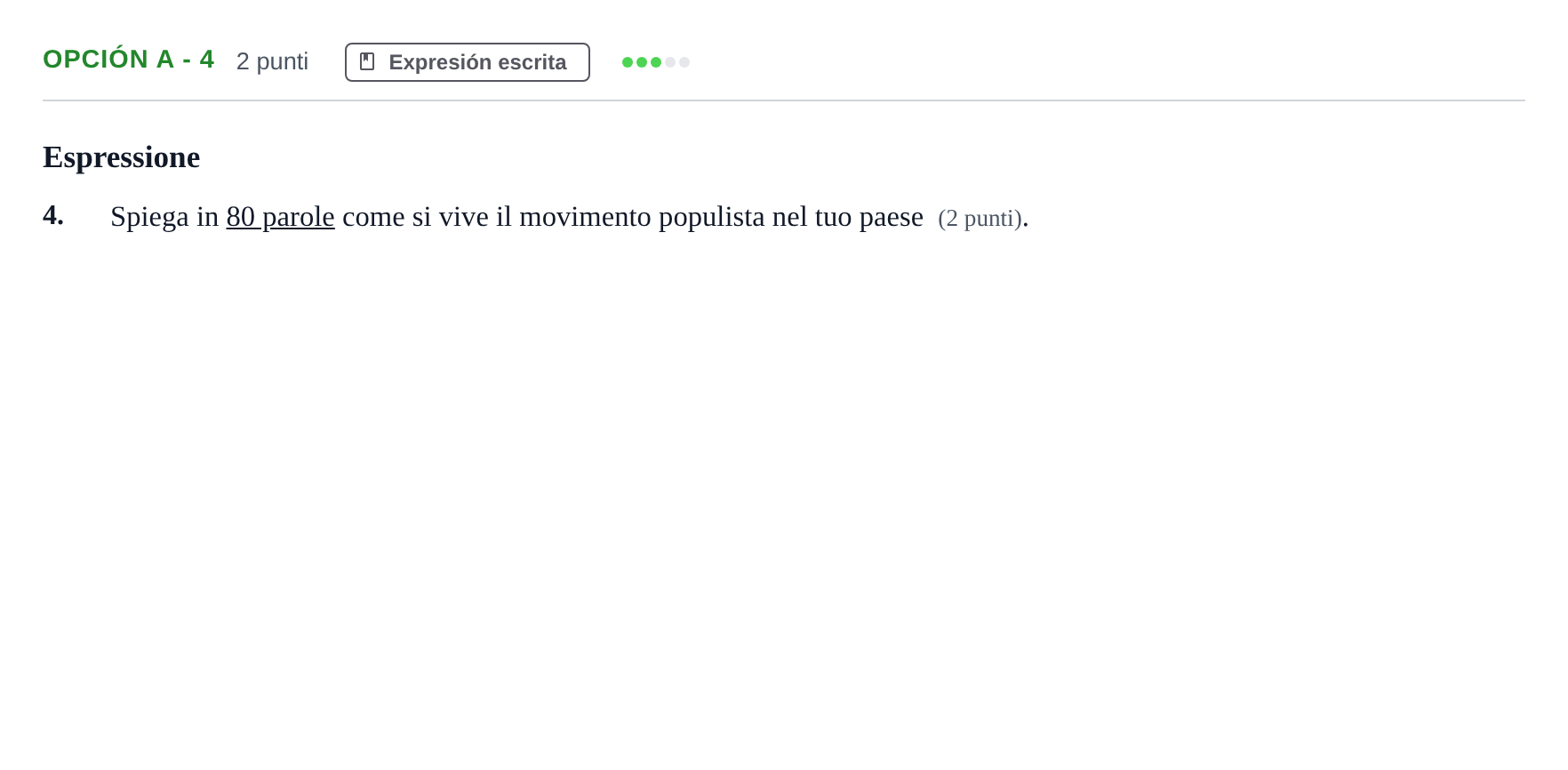 Enunciado: Opción A - 4 · Italiano PAU Andalucía Ordinaria Titular (Admisión) 2 2019